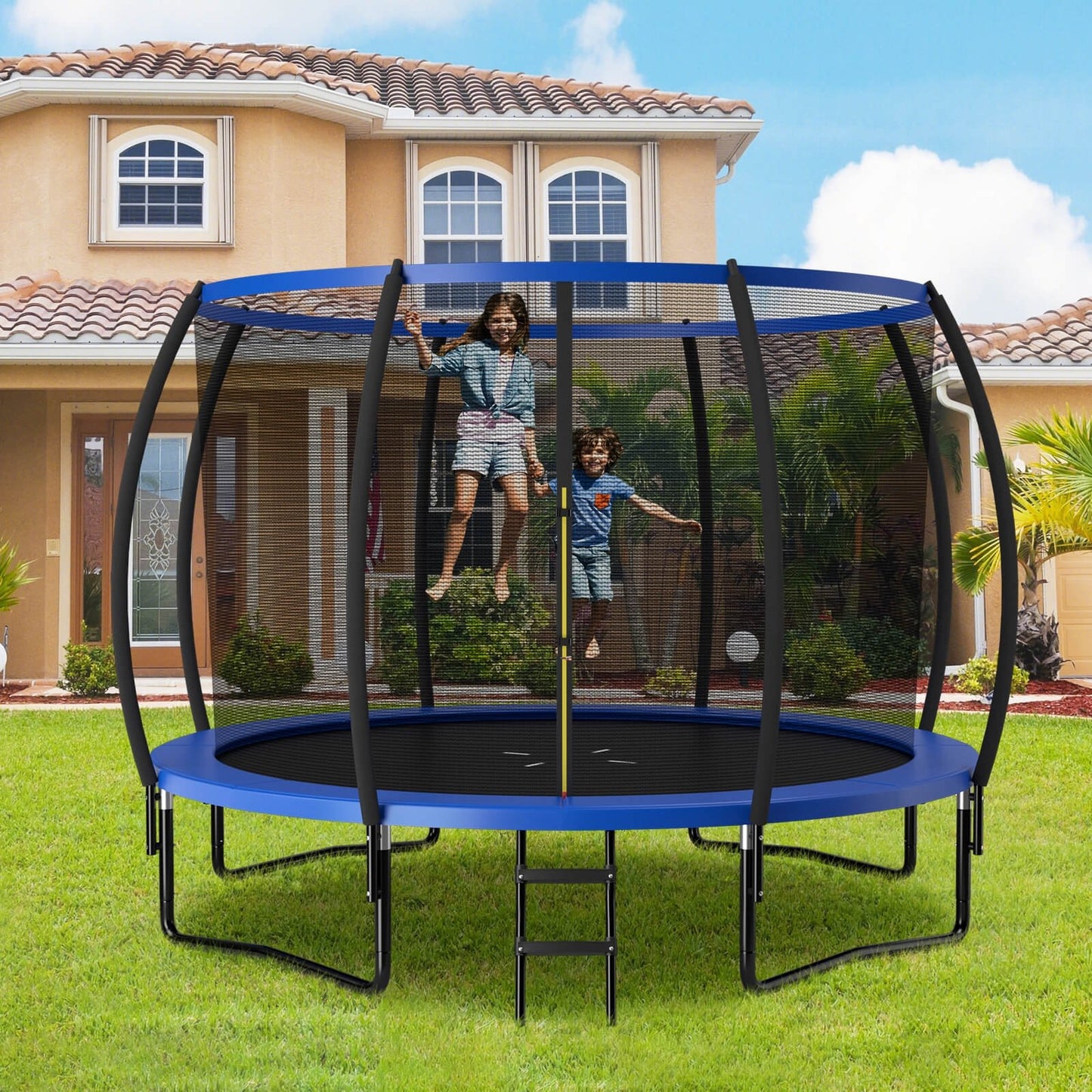 12FT ASTM Approved Recreational Trampoline with Ladder-Black