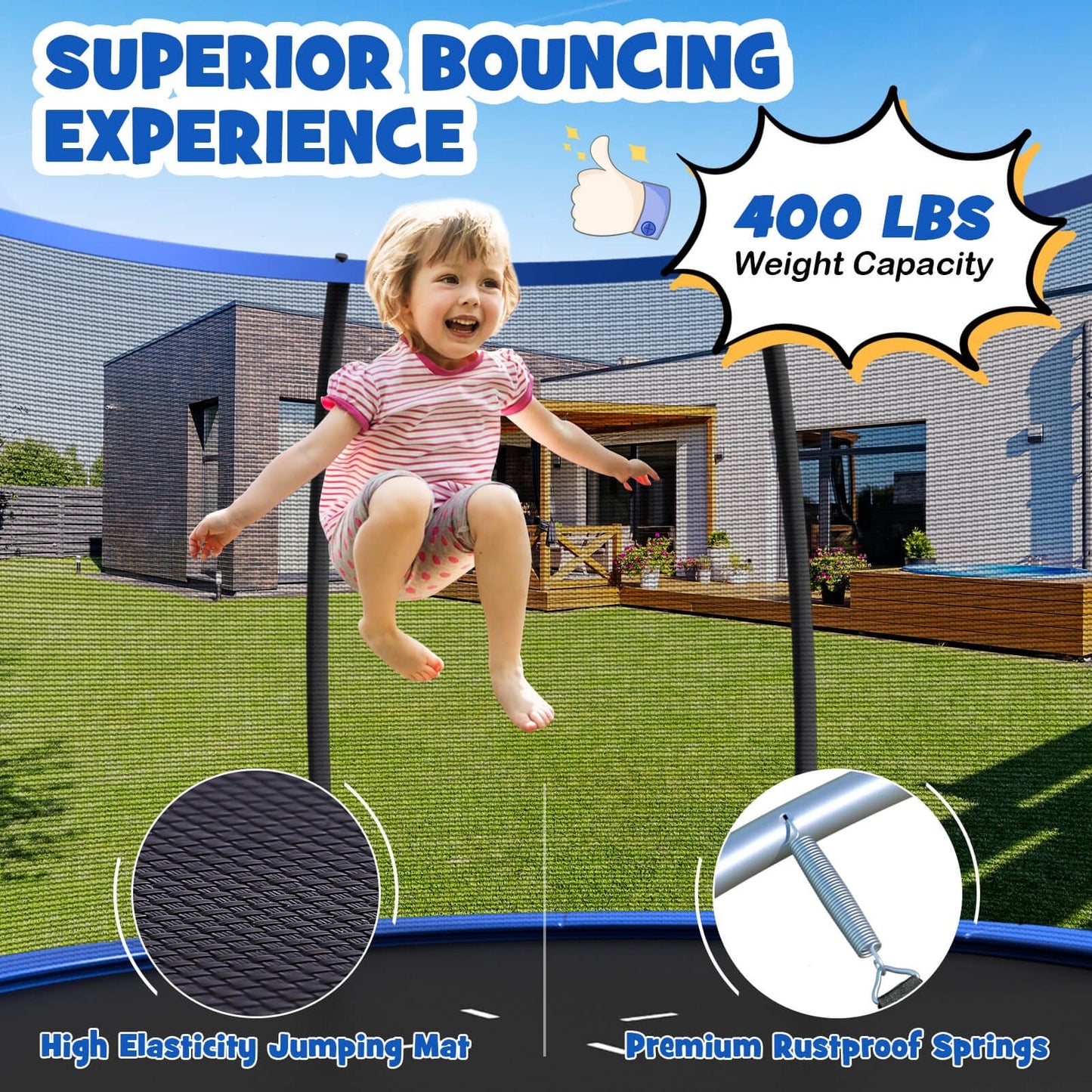 12FT ASTM Approved Recreational Trampoline with Ladder-Black