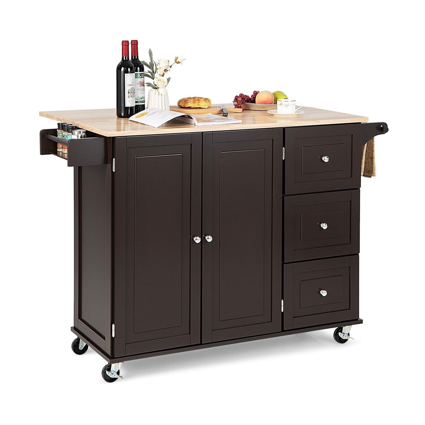 Falling Leaf Kitchen Island Trolley Cart Wood Storage Cabinet