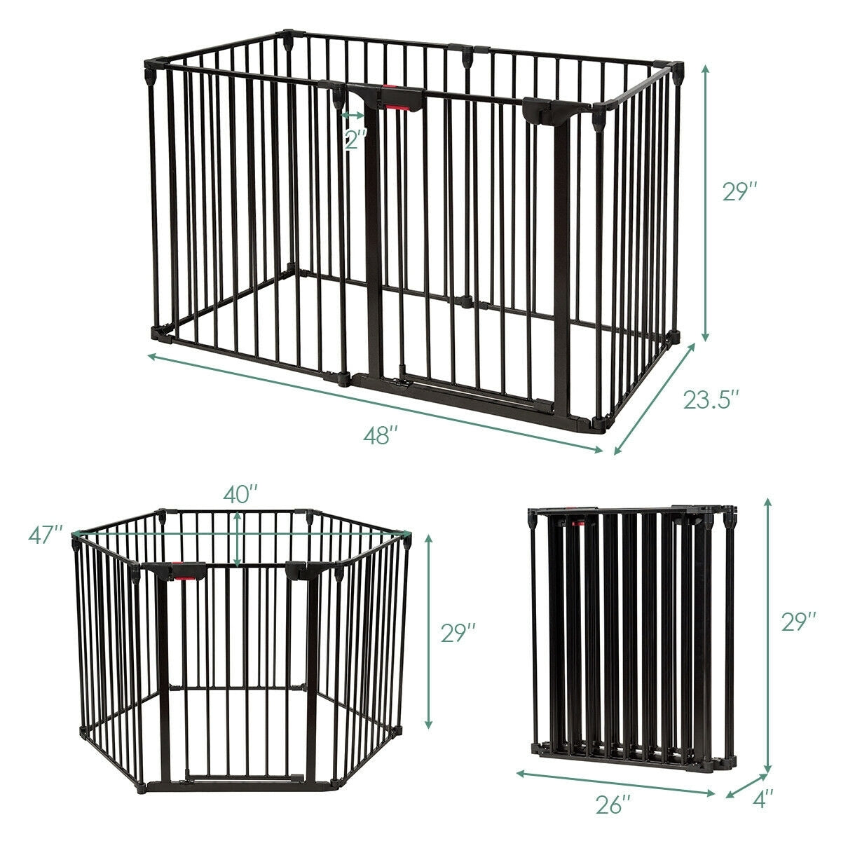 6-Panel Adjustable Baby Safe Metal Fence Barrier-Black