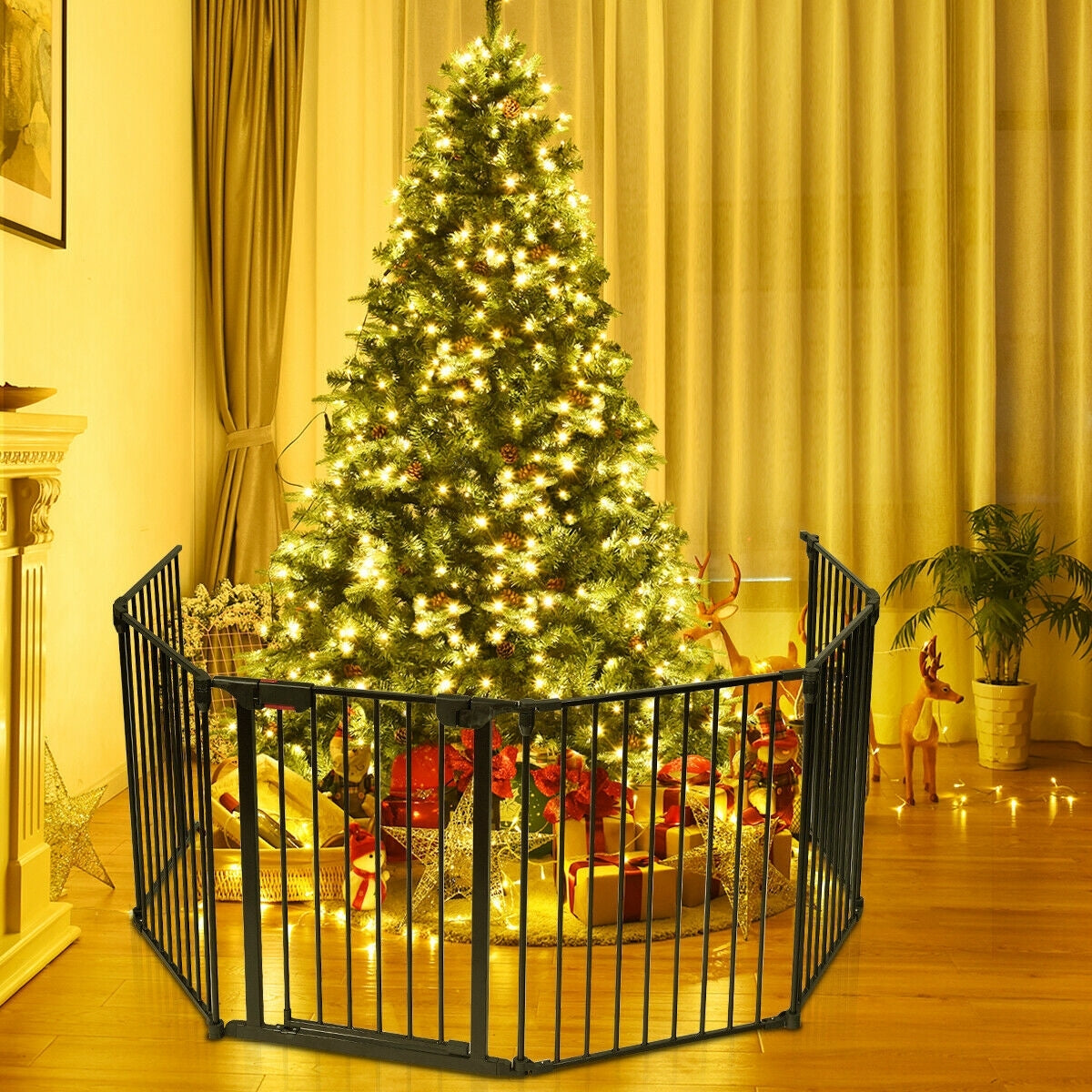 6-Panel Adjustable Baby Safe Metal Fence Barrier-Black