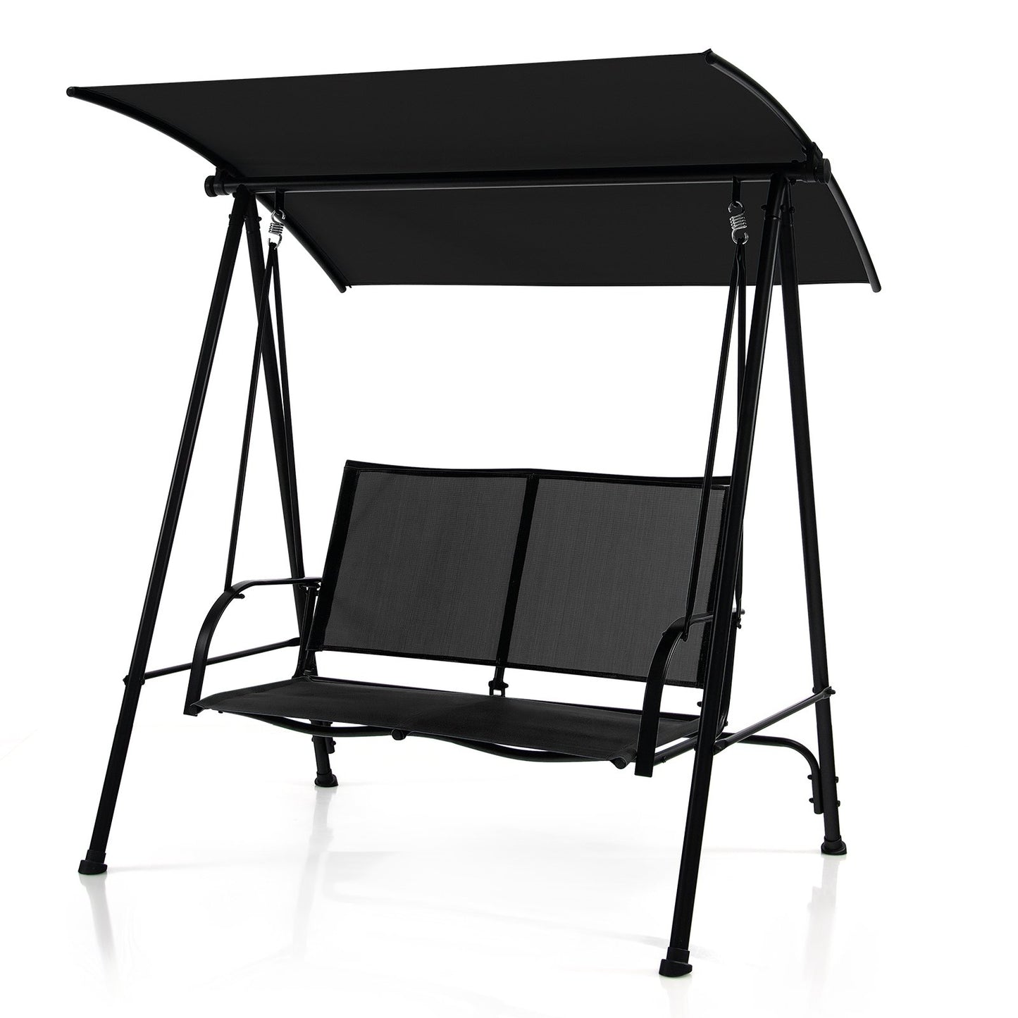 2-Seat Outdoor Canopy Swing with Comfortable Fabric Seat and Heavy-duty Metal Frame-Beige