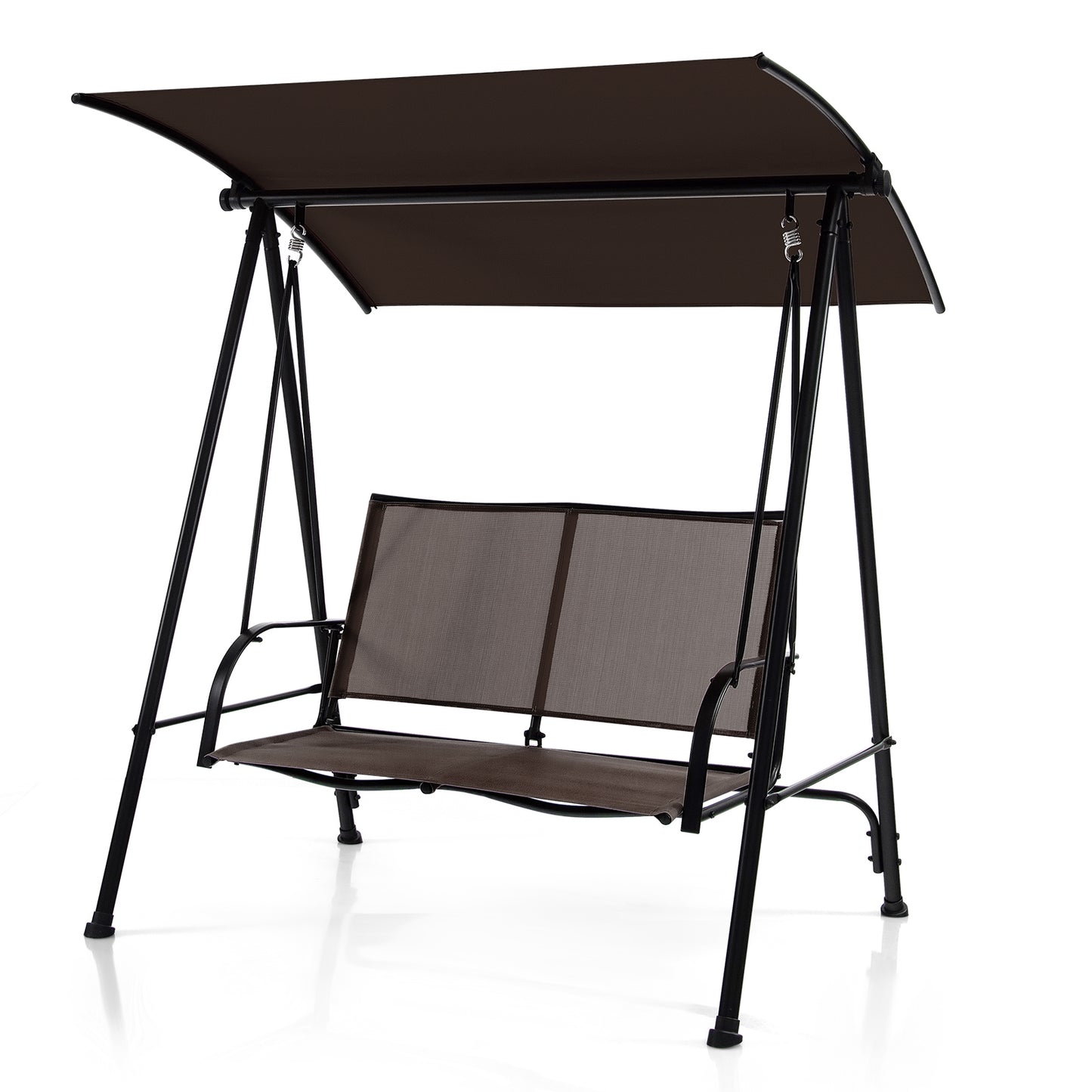 2-Seat Outdoor Canopy Swing with Comfortable Fabric Seat and Heavy-duty Metal Frame-Beige