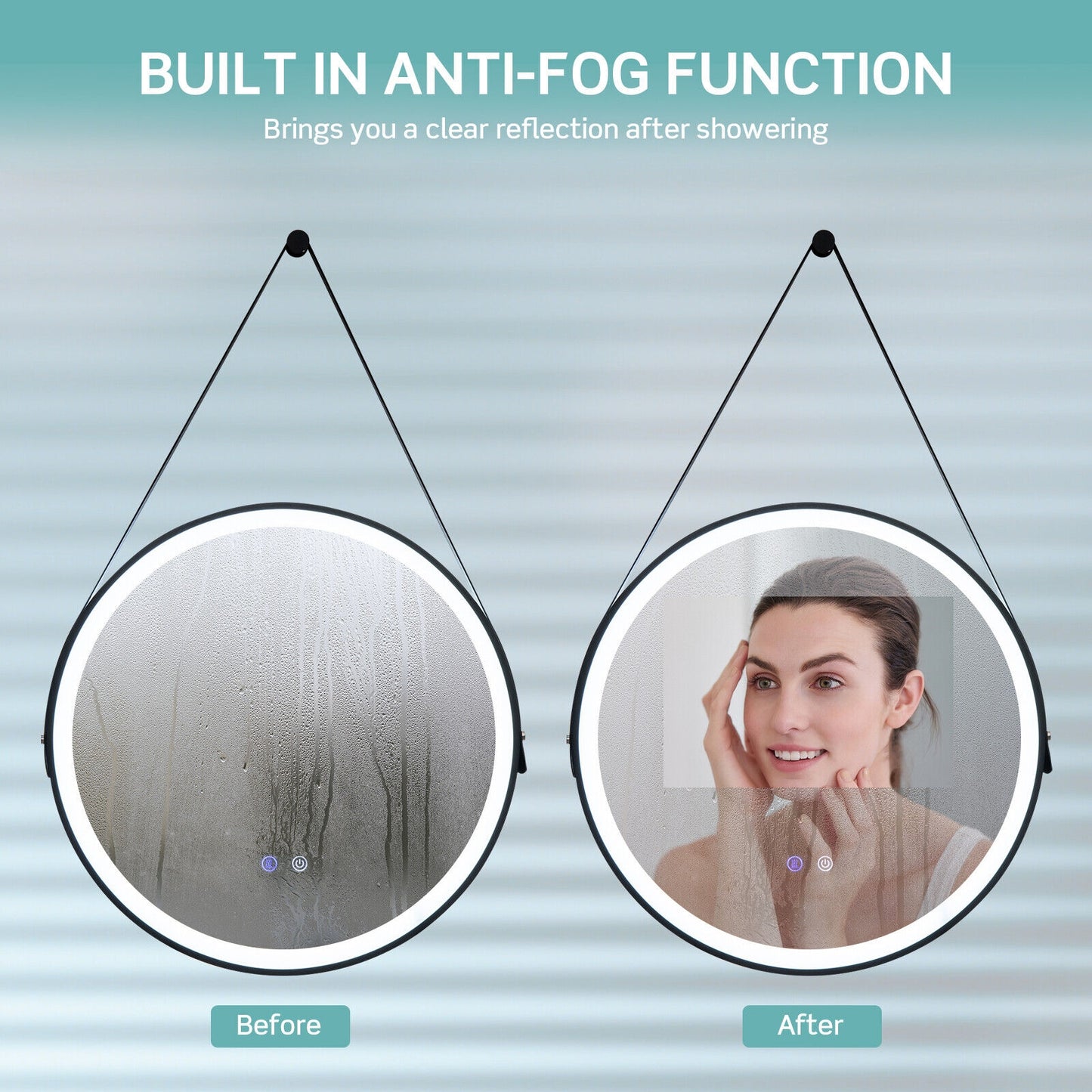 24 Inch Round Wall-mounted Mirror with 3 Color LED Lights and Anti-Fog Function
