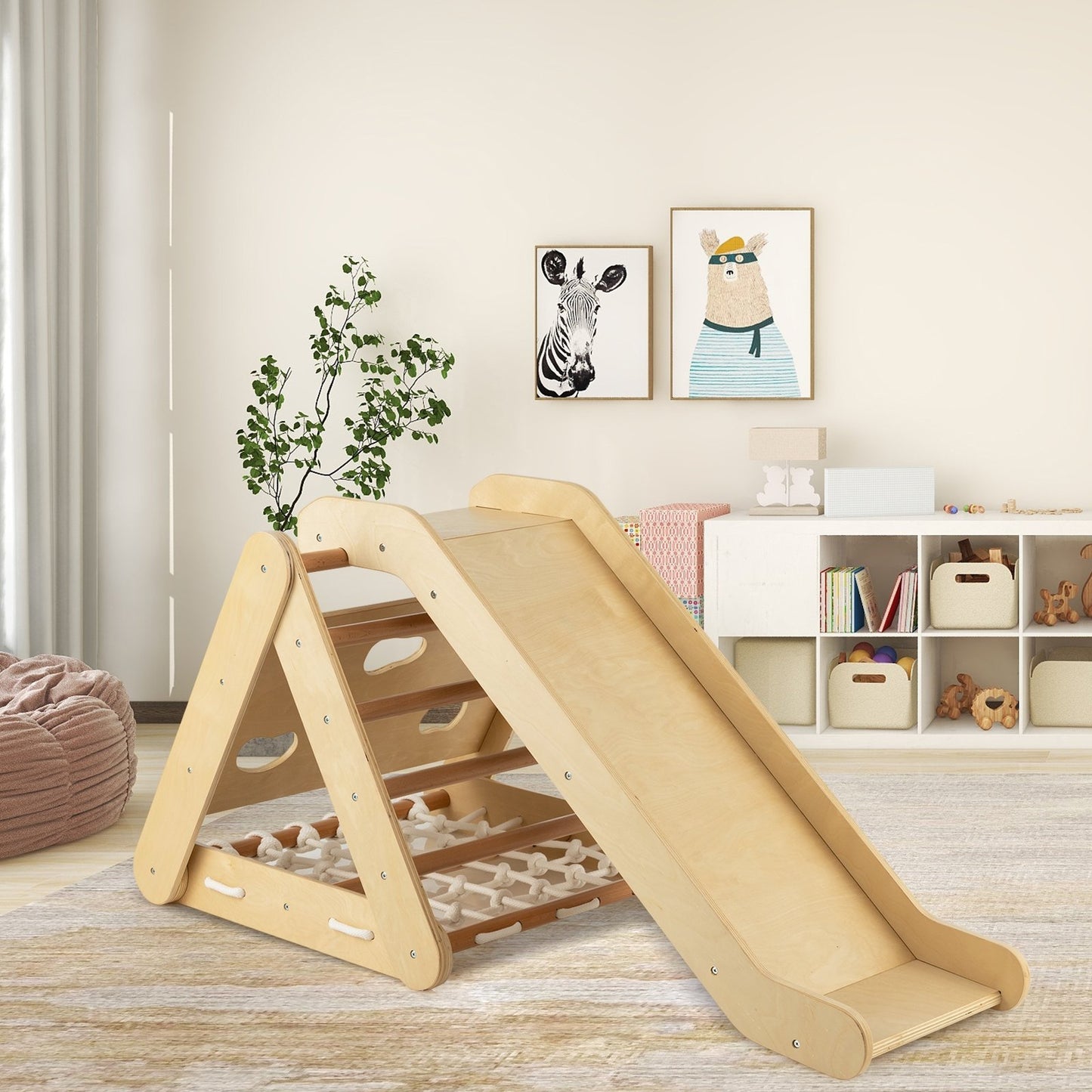 4 in 1 Triangle Climber Toy with Sliding Board and Climbing Net-Multicolor