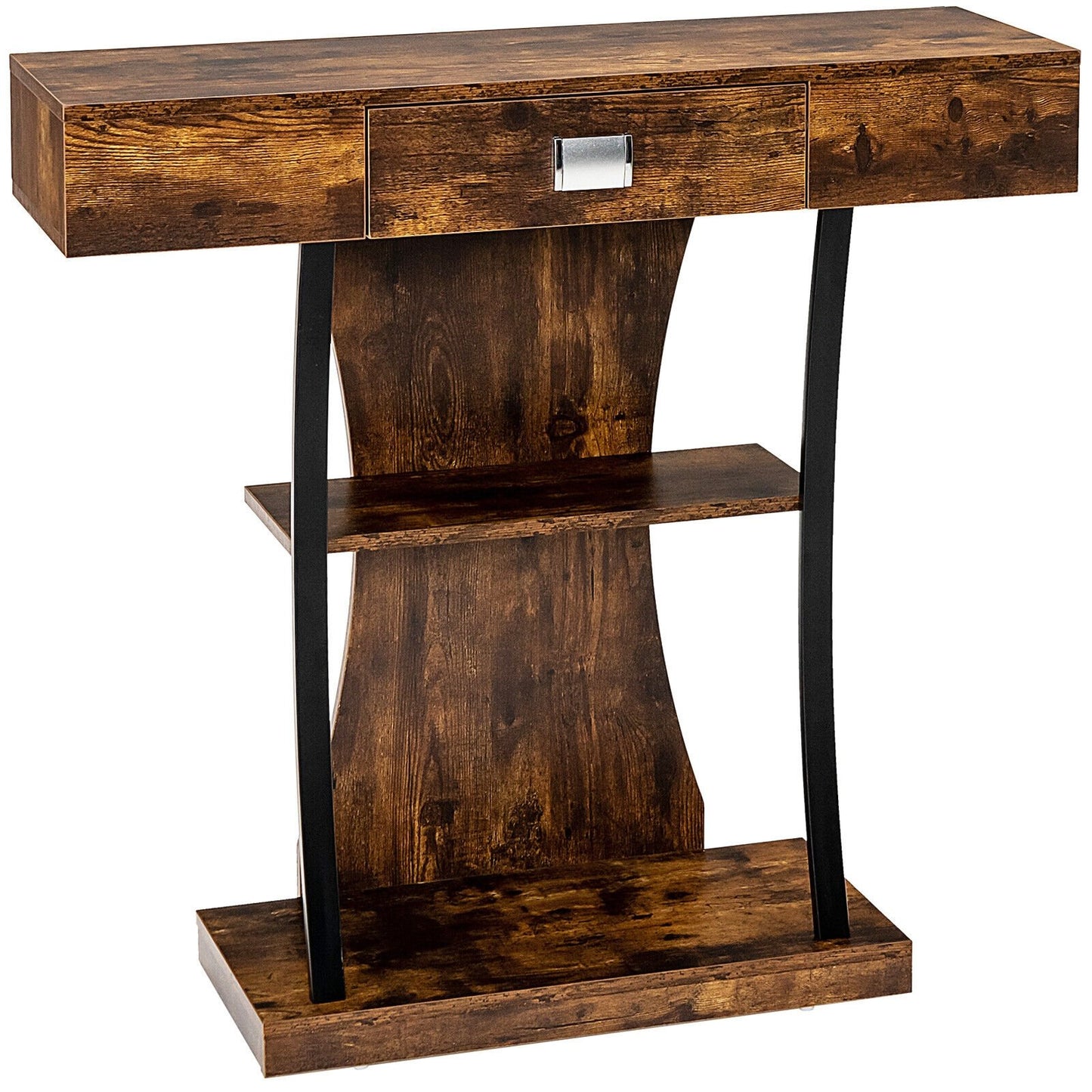 Console Table with Drawer and 2-Tier Shelves for Entryway Living Room-Black