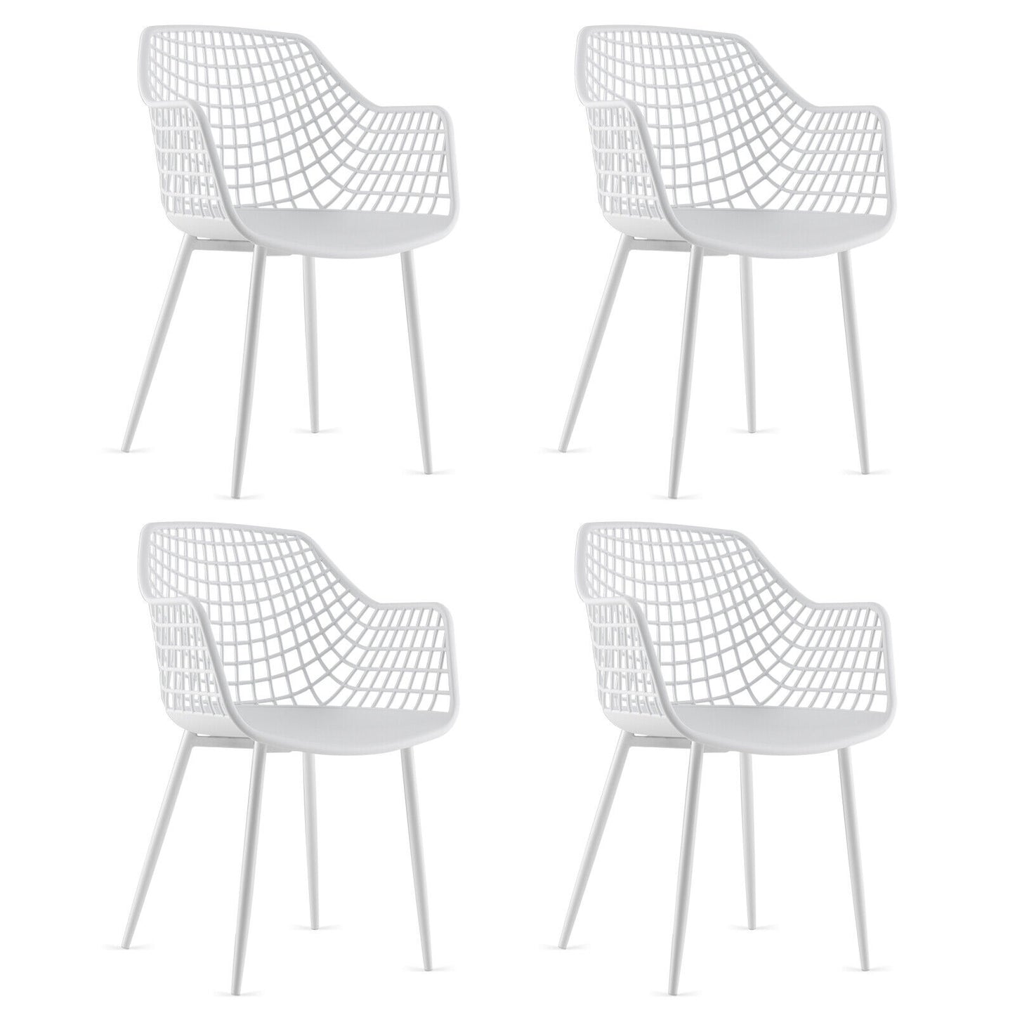 Set of 4 Heavy Duty Modern Dining Chair with Airy Hollow Backrest-White