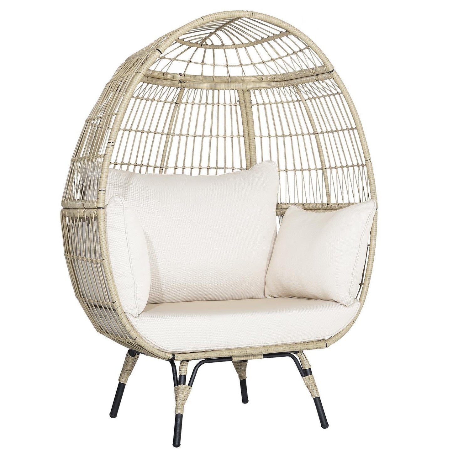 Oversized Indoor Wicker Egg Chair with Sturdy Metal Frame for Patio-Black