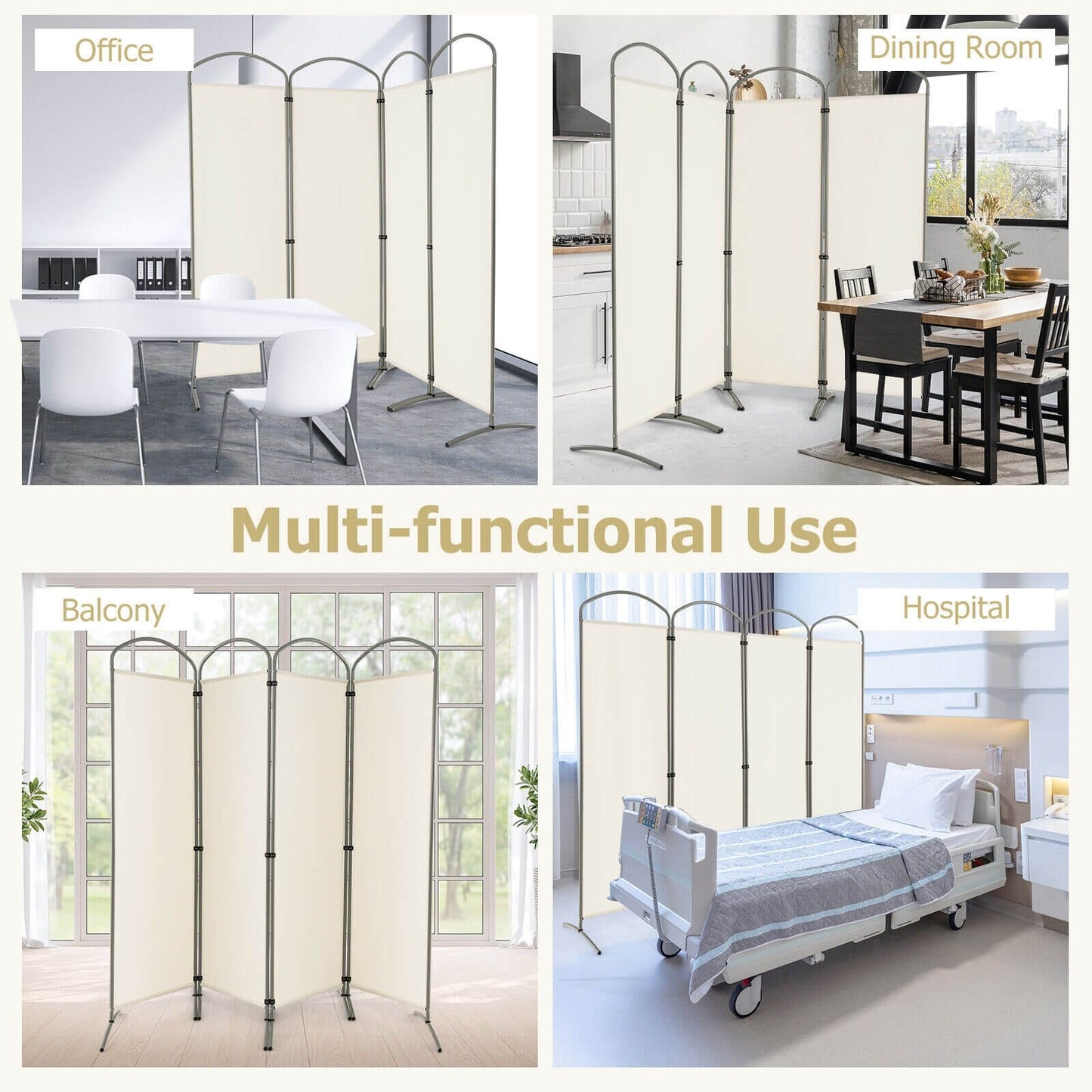Folding 4-Panel Room Divider for Home Office Living Room-Black