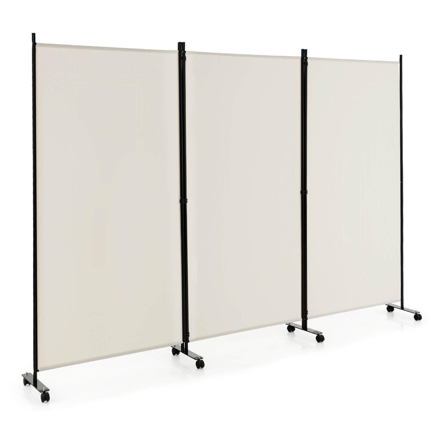 3 Panel Folding Room Divider with Lockable Wheels-Black