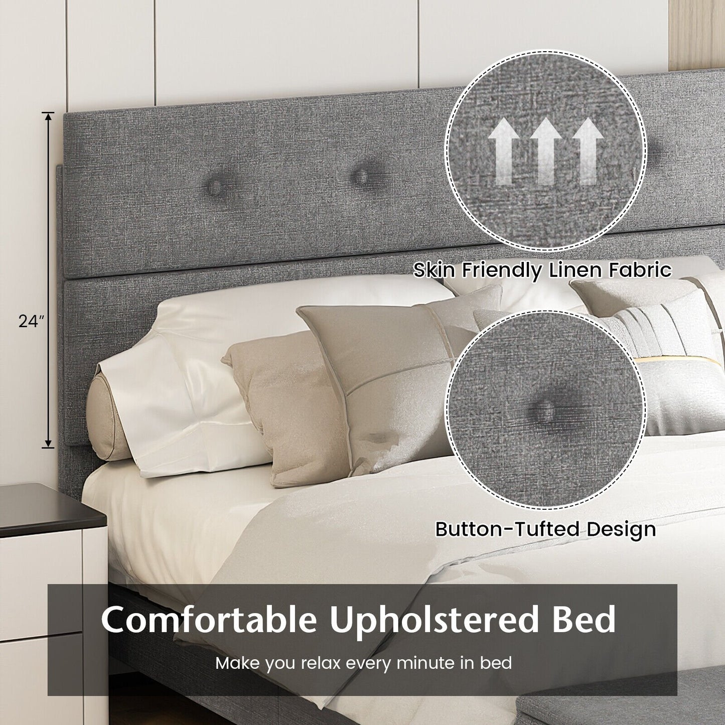 Twin/Full/Queen Upholstered Bed Frame with Ottoman Storage-Full Size