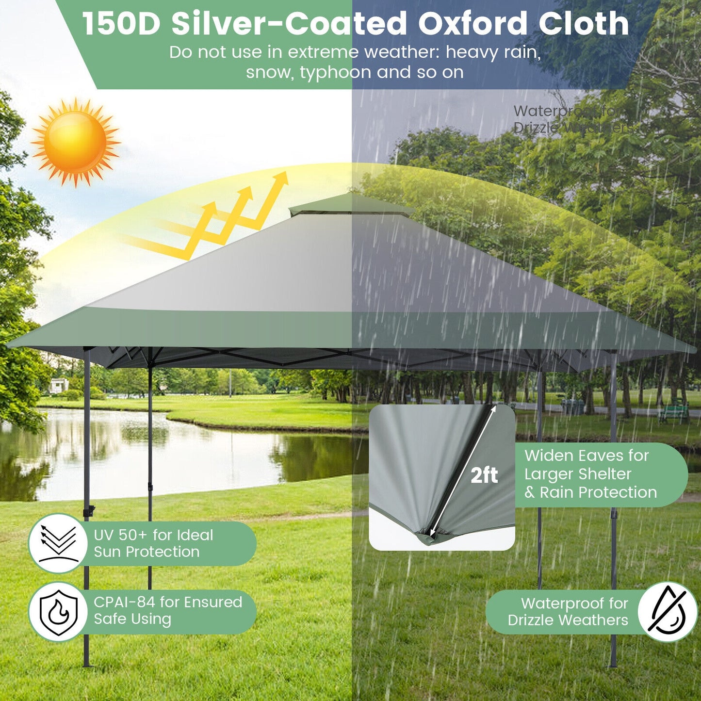 13 x 13 Feet Pop-Up Patio Canopy Tent with Shelter and Wheeled Bag-Gray