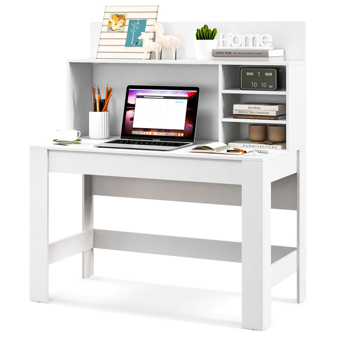 48 Inch Writing Computer Desk with Anti-Tipping Kits and Cable Management Hole-White