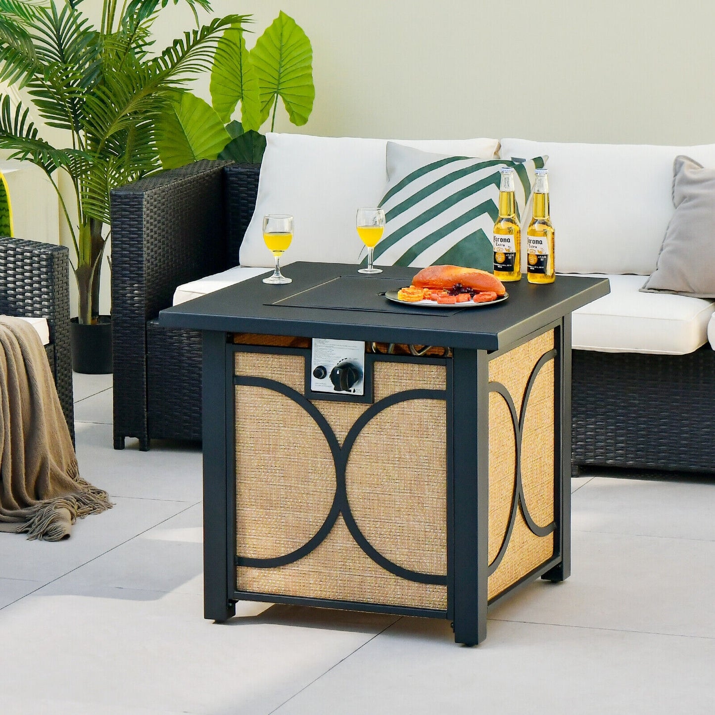 28 Inch 50000 BTU Outdoor Square Fire Pit Table with Cover