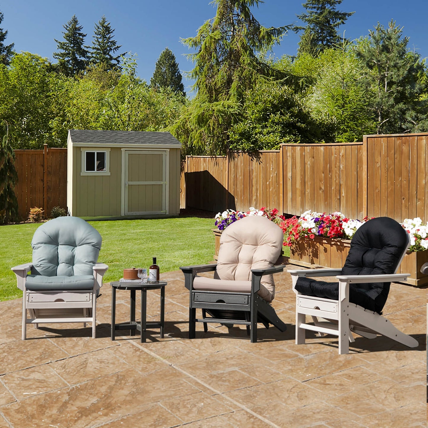 Patio Adirondack Chair Cushion with Fixing Straps and Seat Pad-Beige