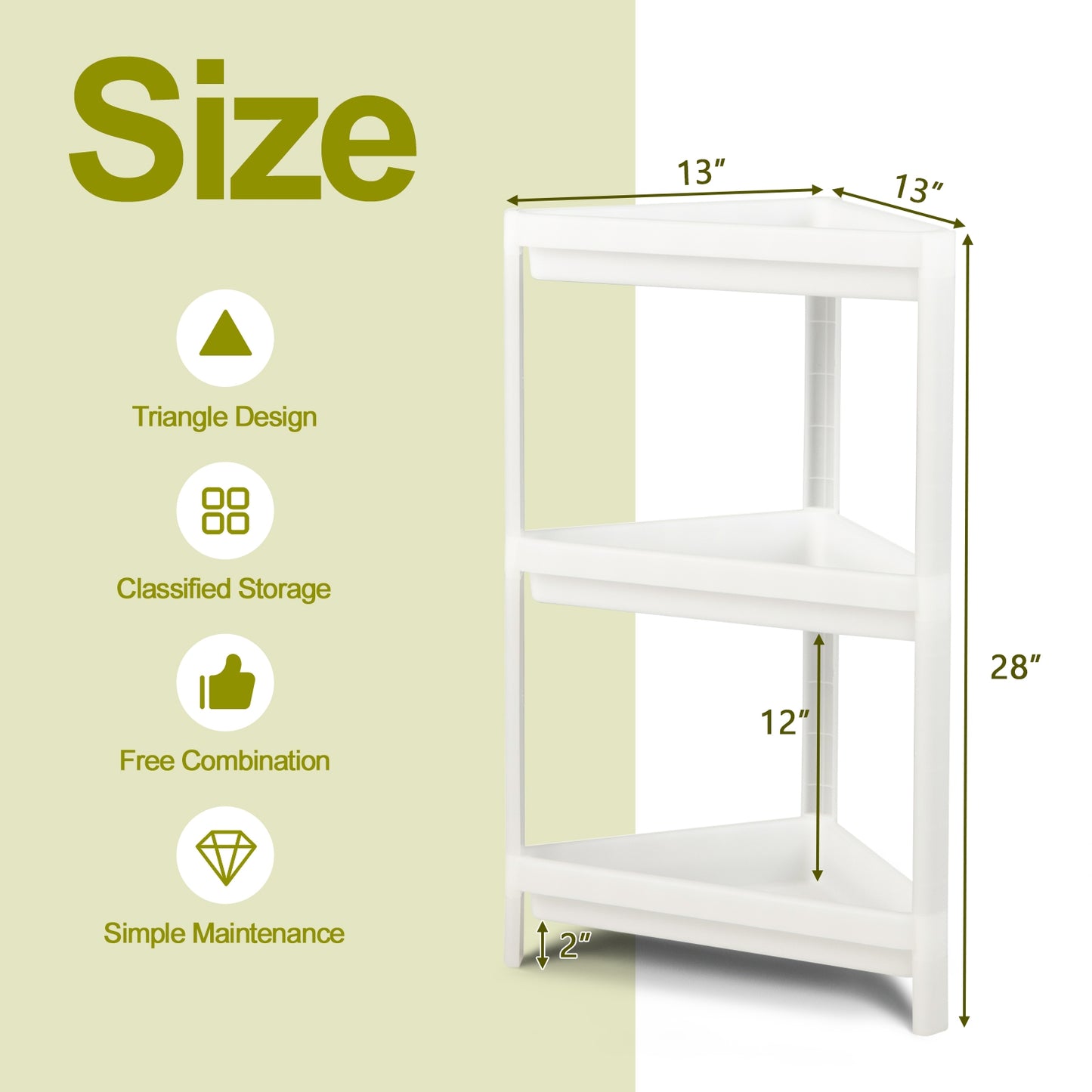 2 Pack 3-Tier Detachable Floor Corner Shower Shelf with Drainage Holes-White