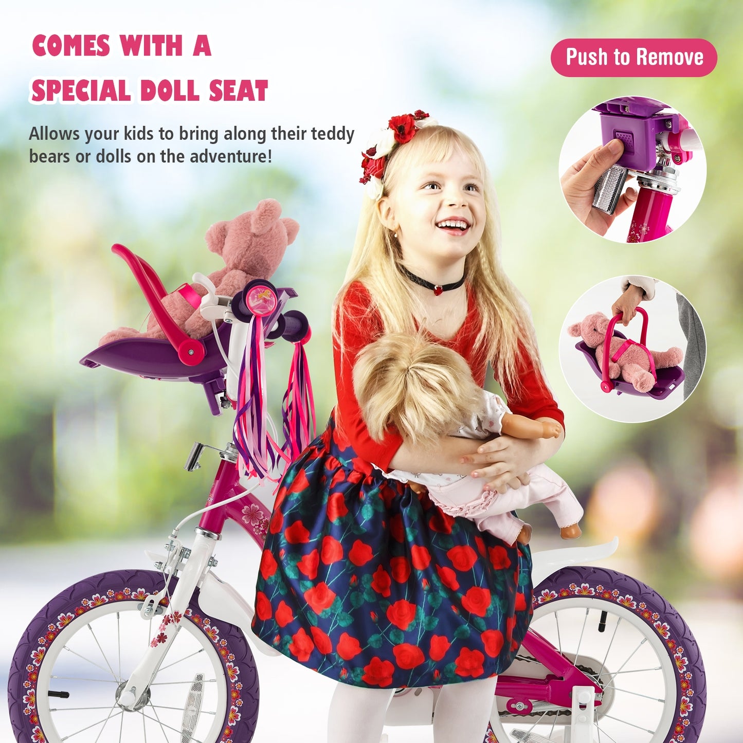 Kids Bike with Doll Seat and Removable Training Wheels-M
