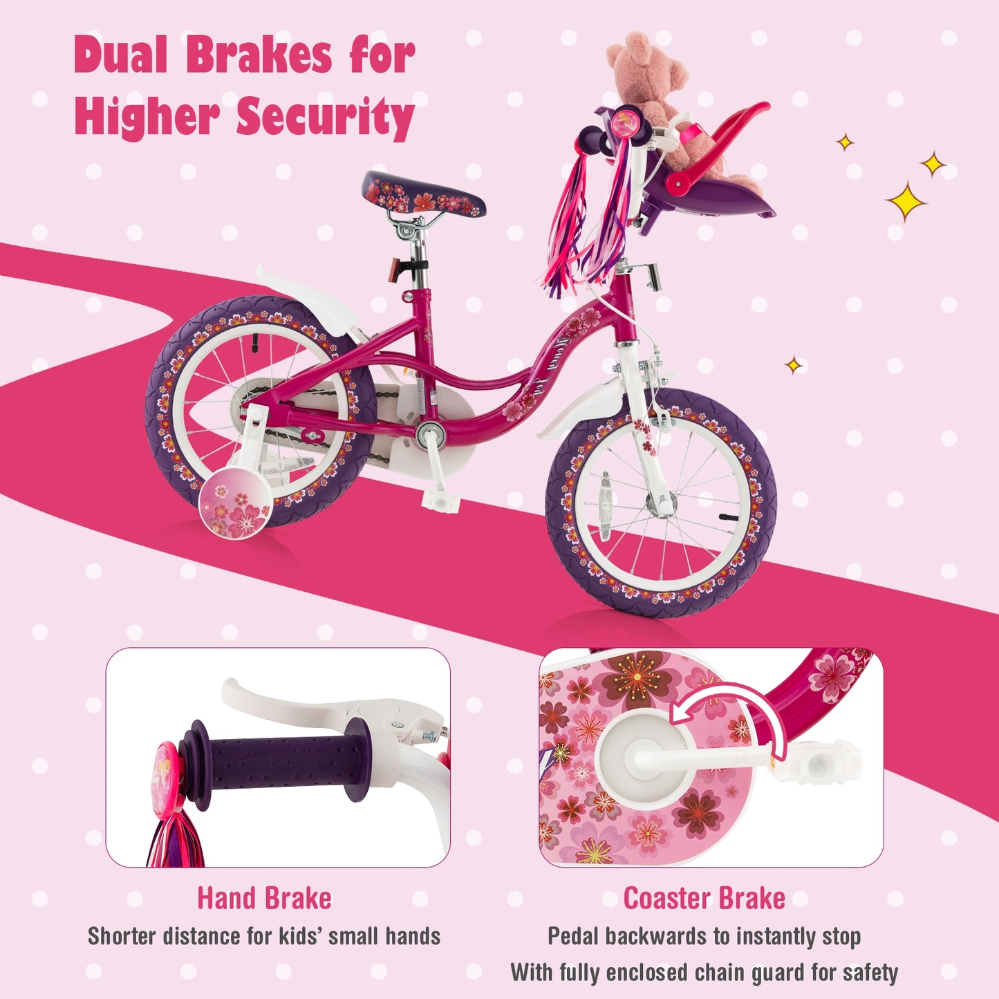Kids Bike with Doll Seat and Removable Training Wheels-M