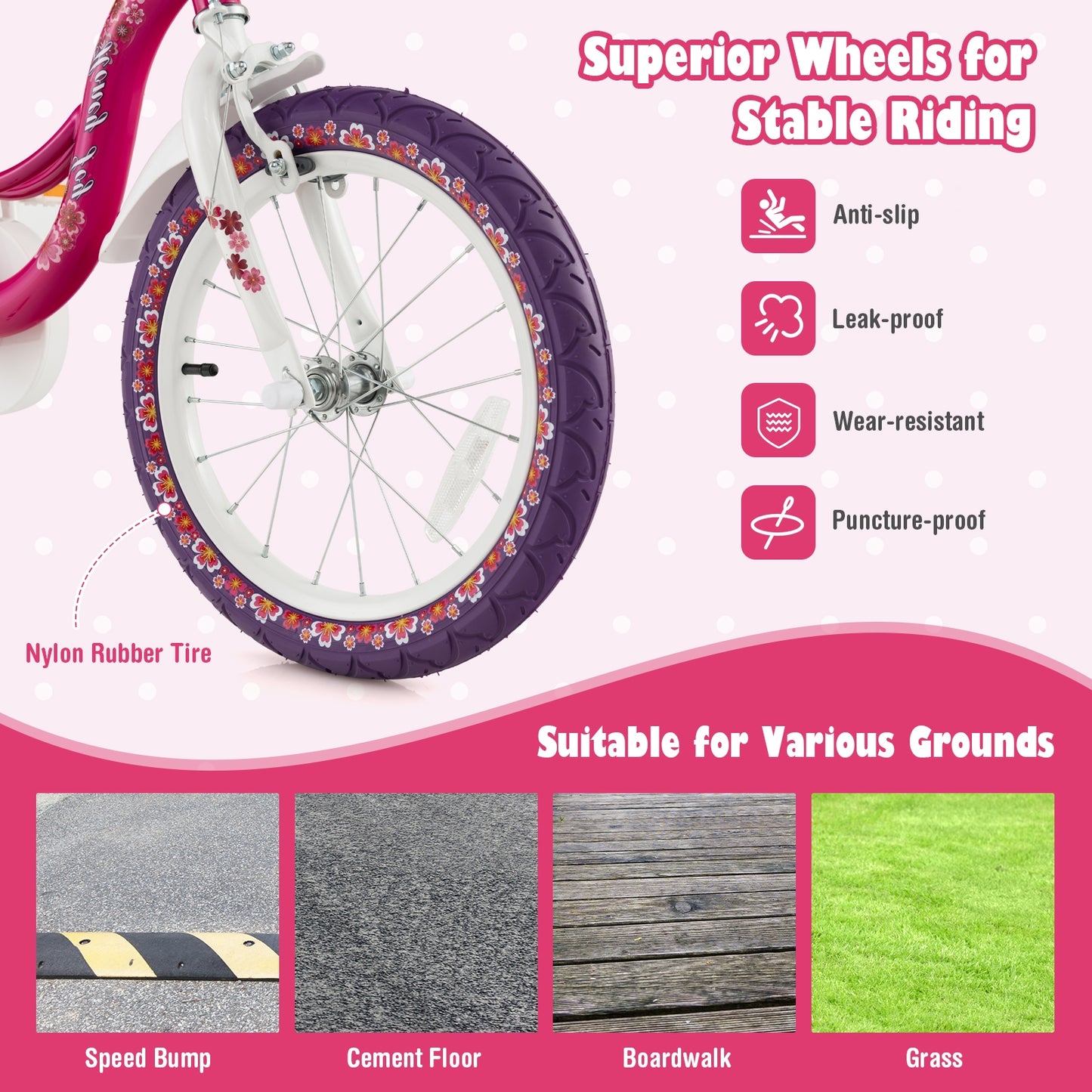 Kids Bike with Doll Seat and Removable Training Wheels-M