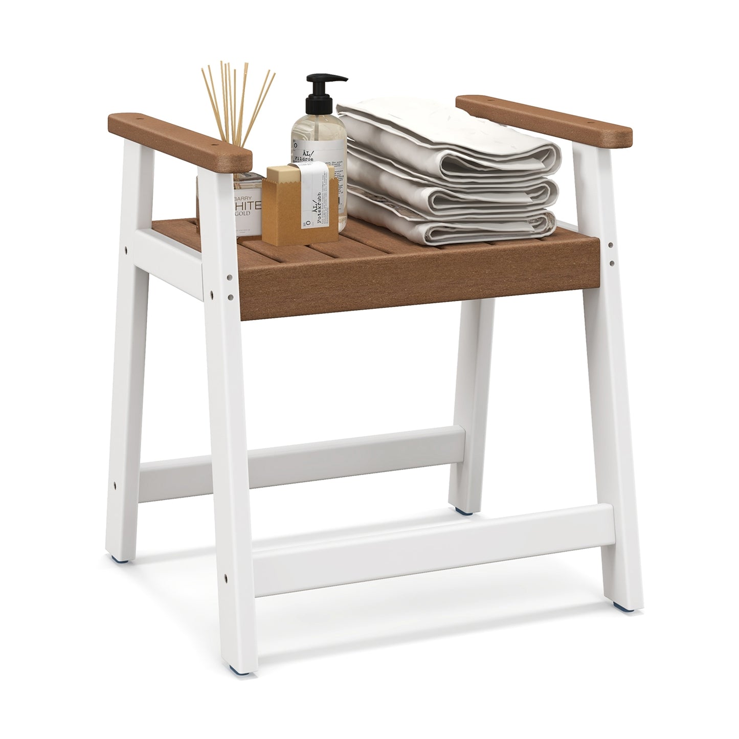 Shower Bench with Arms for Inside Shower Shaving Legs-Brown