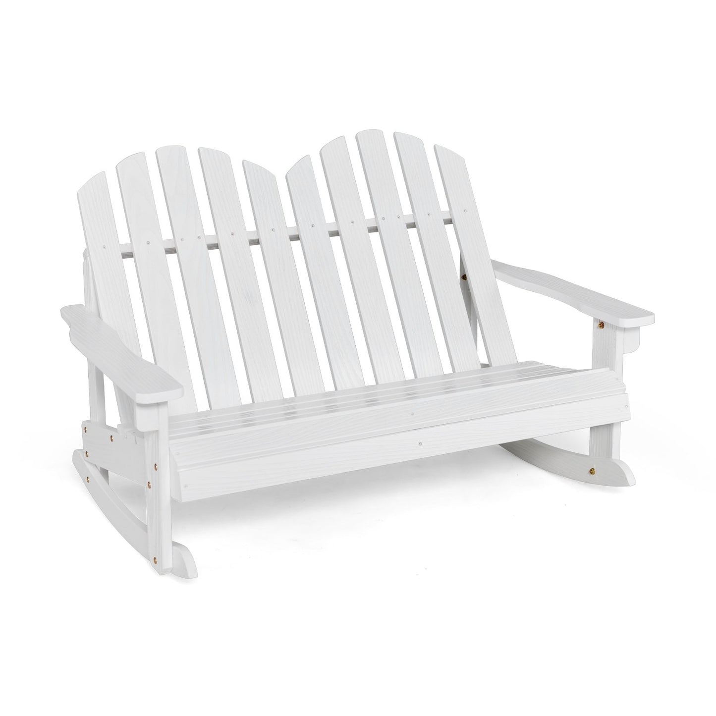2 Person Adirondack Rocking Chair with Slatted seat-Brown
