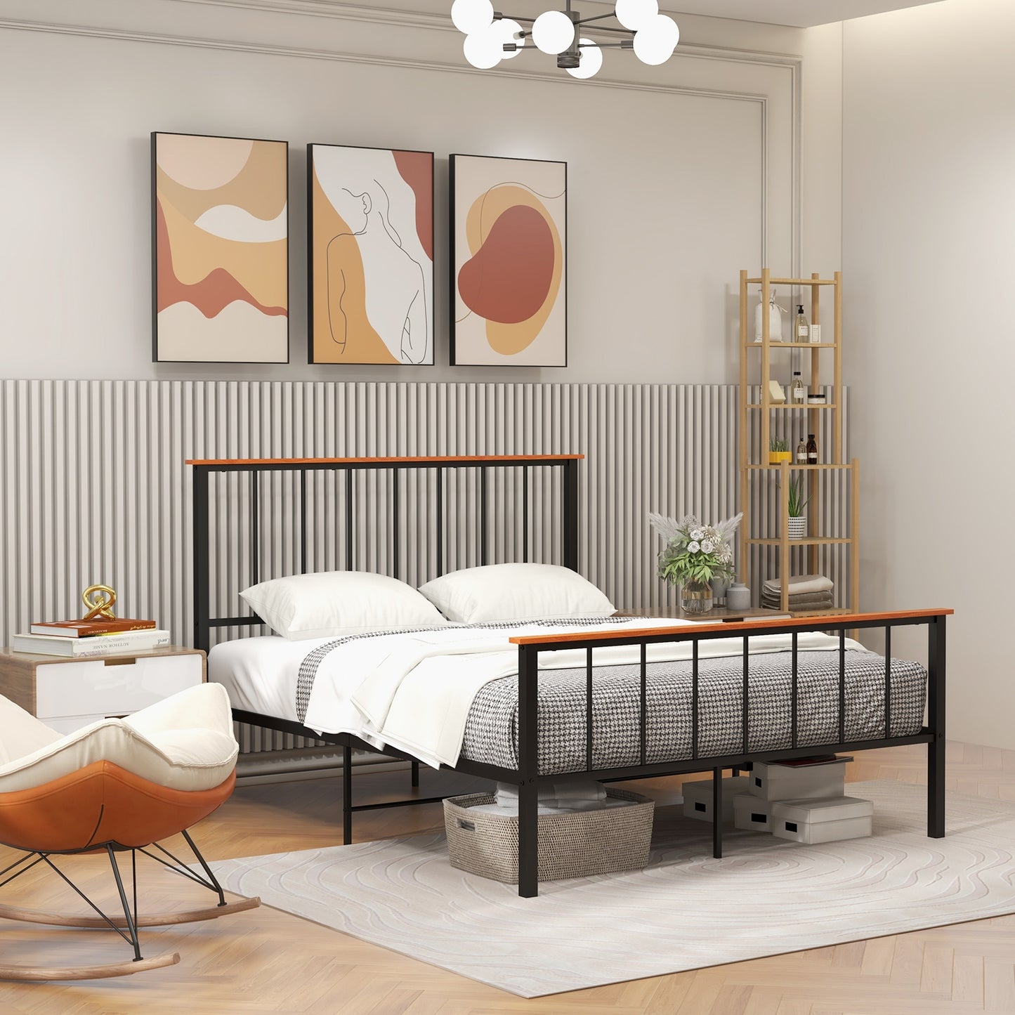 Full/Queen Bed Frame with Headboard and Footboard-Queen Size