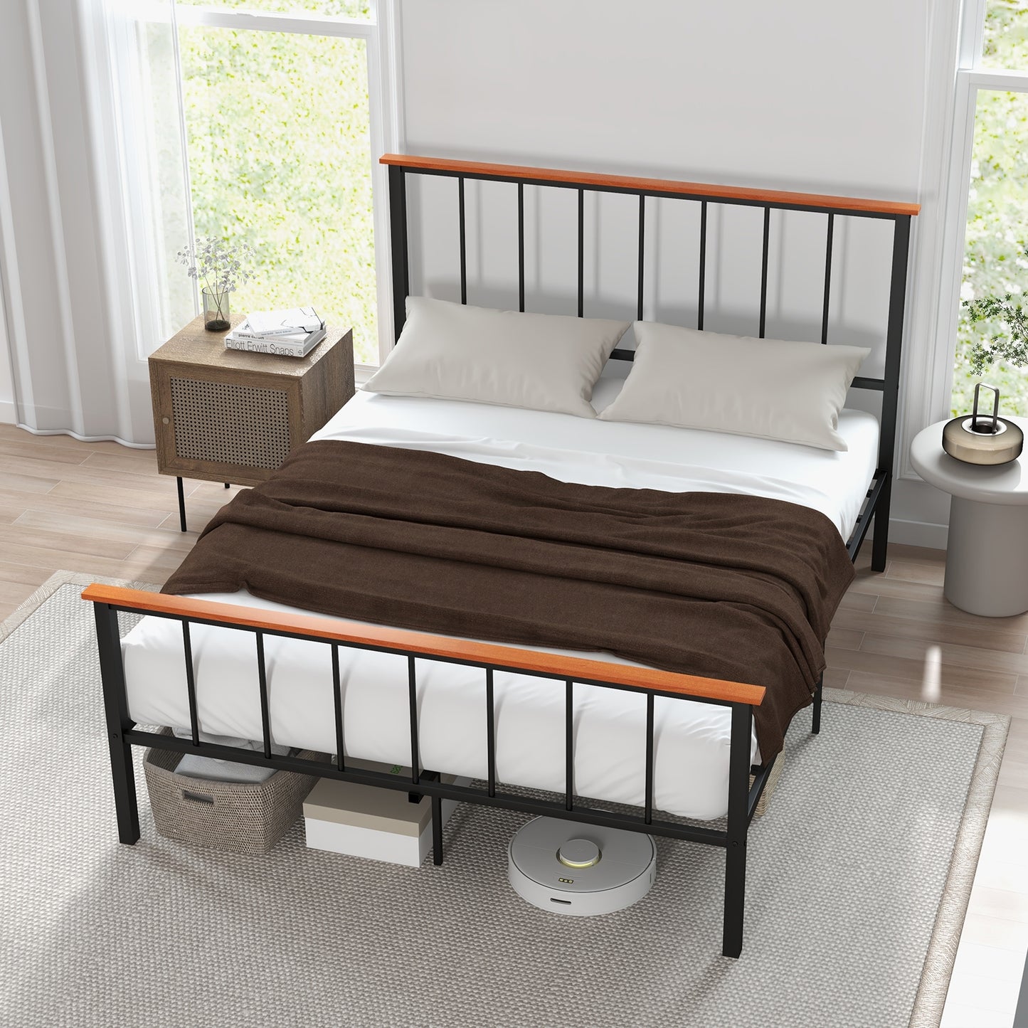 Full/Queen Bed Frame with Headboard and Footboard-Queen Size