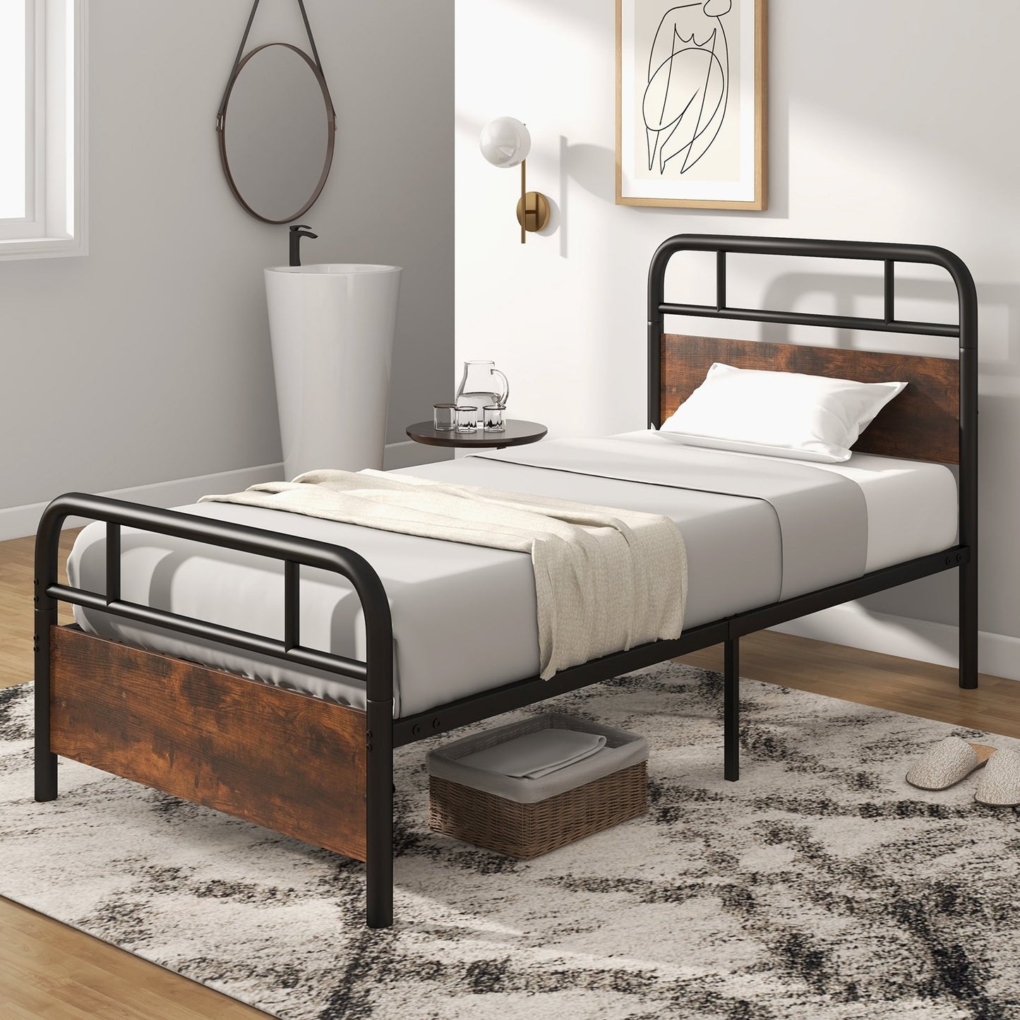Twin/Full/Queen Size Bed Frame with Industrial Headboard-Full Size