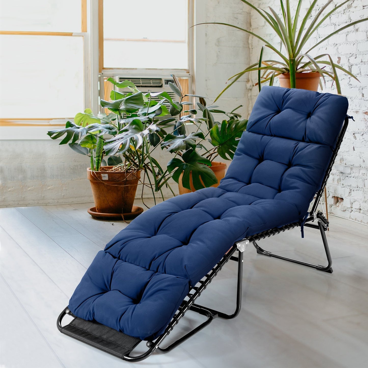Outdoor Lounge Chaise Cushion with String Ties for Garden Poolside-Beige