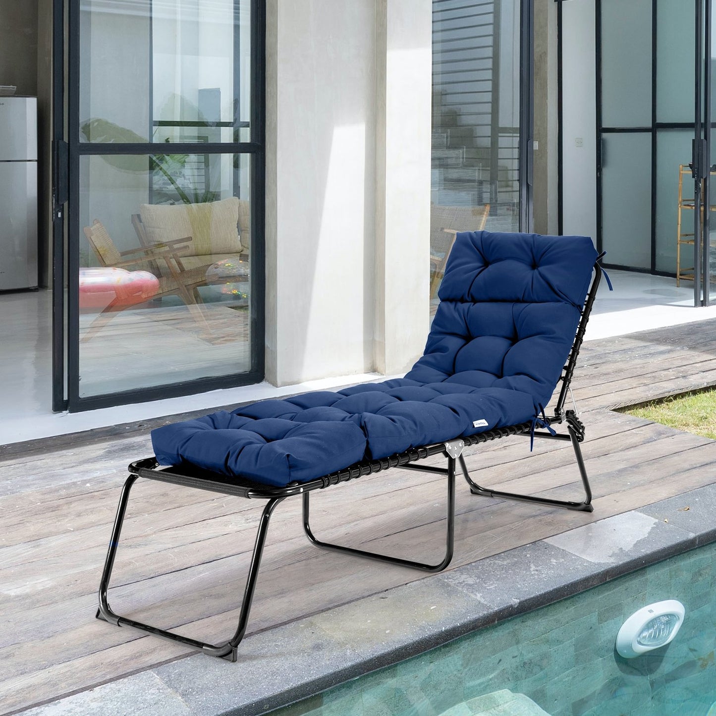Outdoor Lounge Chaise Cushion with String Ties for Garden Poolside-Beige