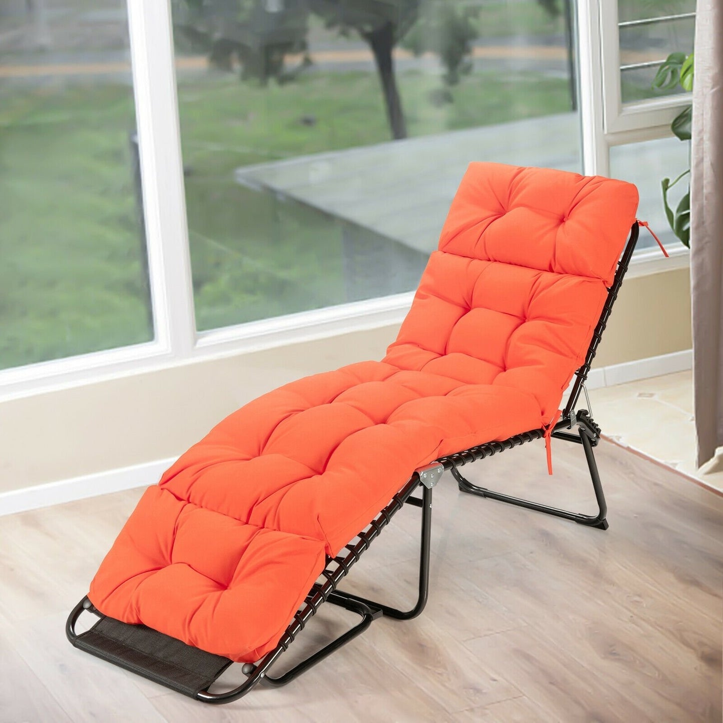 Outdoor Lounge Chaise Cushion with String Ties for Garden Poolside-Beige