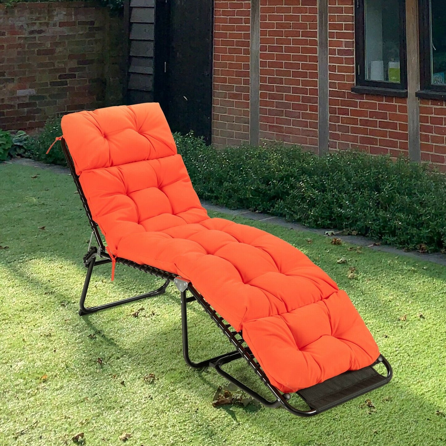Outdoor Lounge Chaise Cushion with String Ties for Garden Poolside-Beige