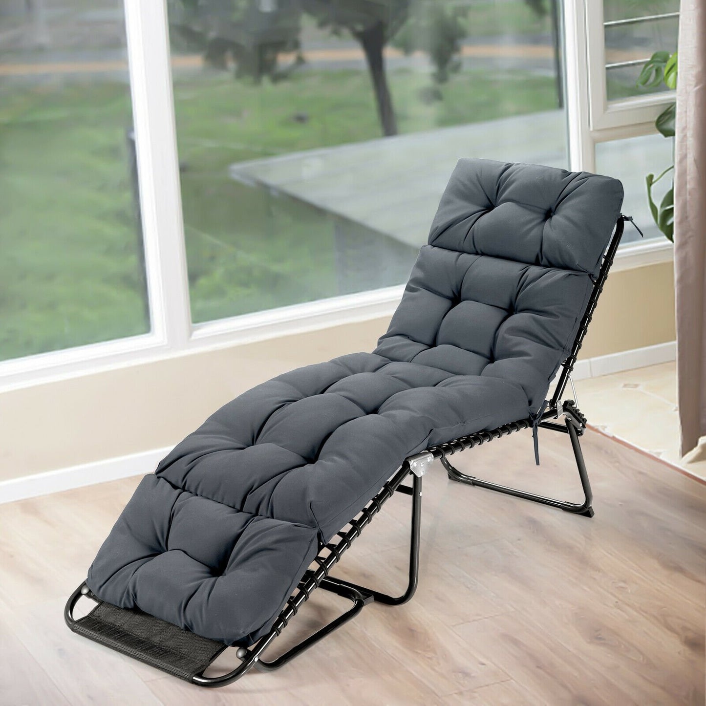 Outdoor Lounge Chaise Cushion with String Ties for Garden Poolside-Beige