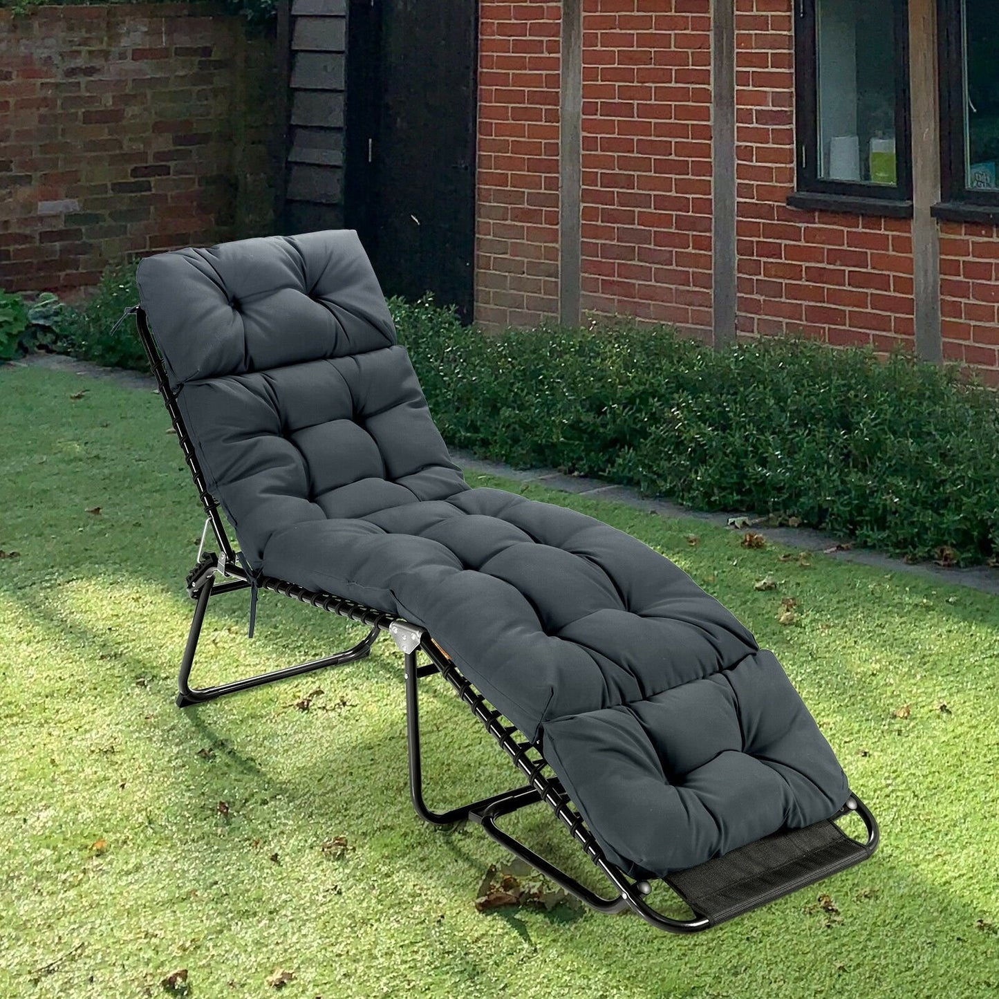 Outdoor Lounge Chaise Cushion with String Ties for Garden Poolside-Beige