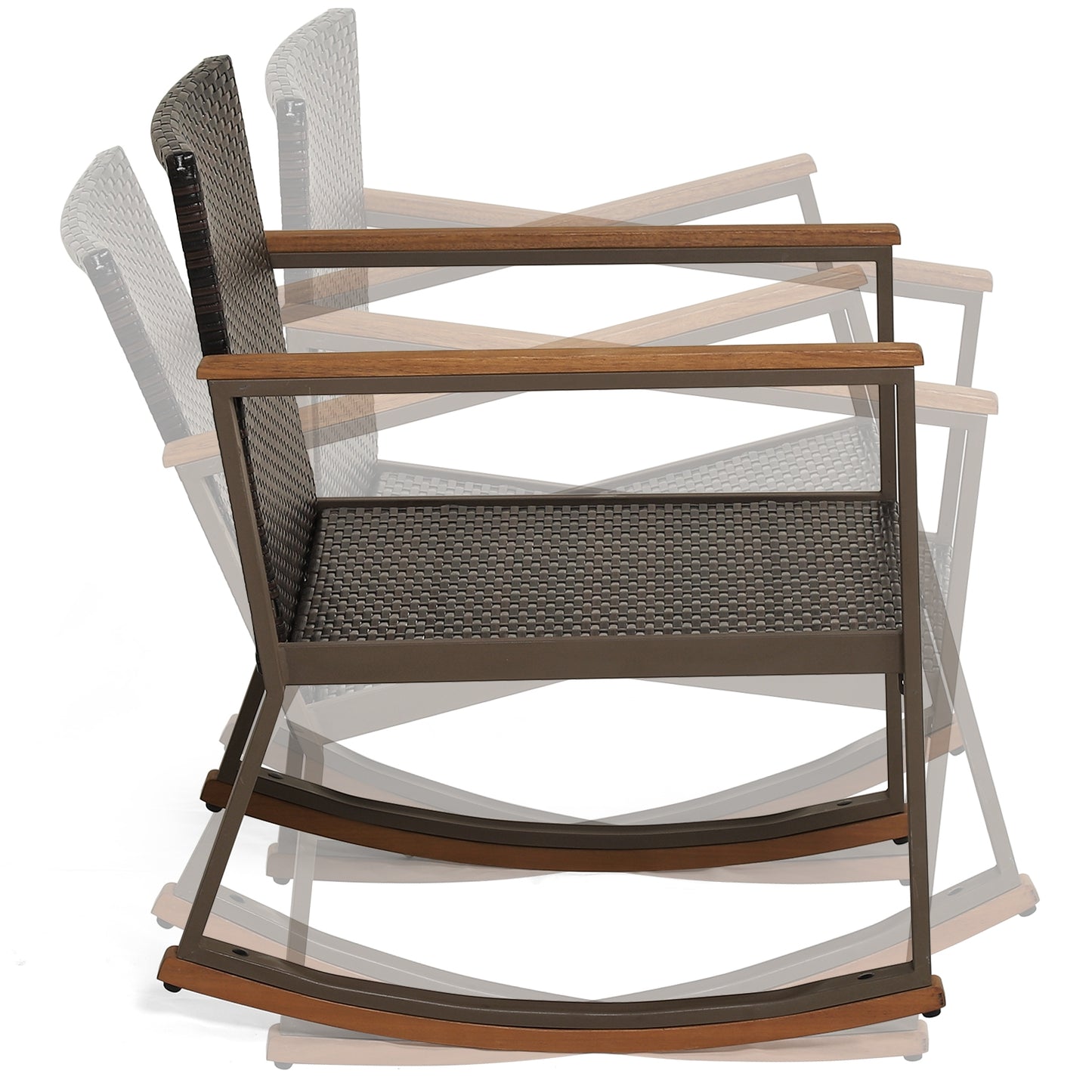 3 Pieces Rattan Rocking Bistro Set with Coffee Table and Cushions-Off White