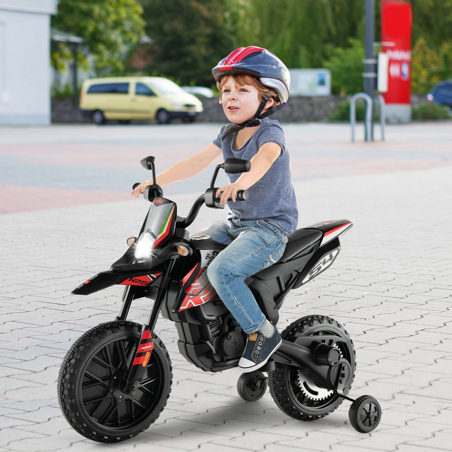 Aprilia Licensed Kids Ride On Motorcycle with 2 Training Wheels-Navy