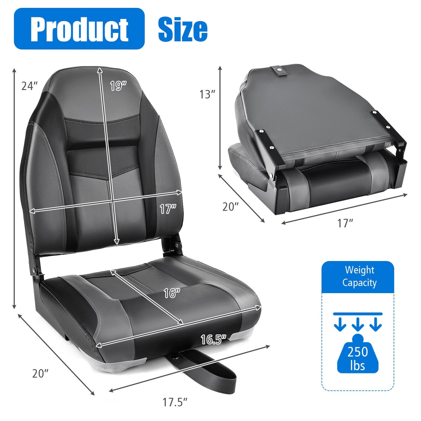 High Back Folding Boat Seats with Sponge Cushion and Flexible Hinges-1 Piece