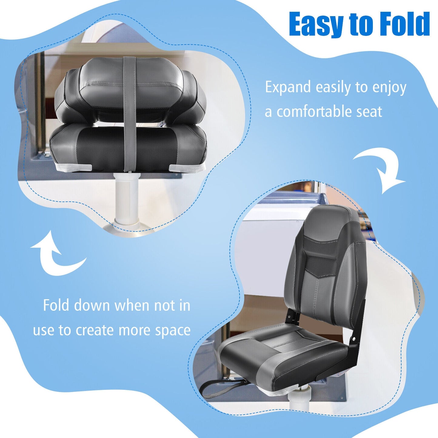High Back Folding Boat Seats with Sponge Cushion and Flexible Hinges-1 Piece