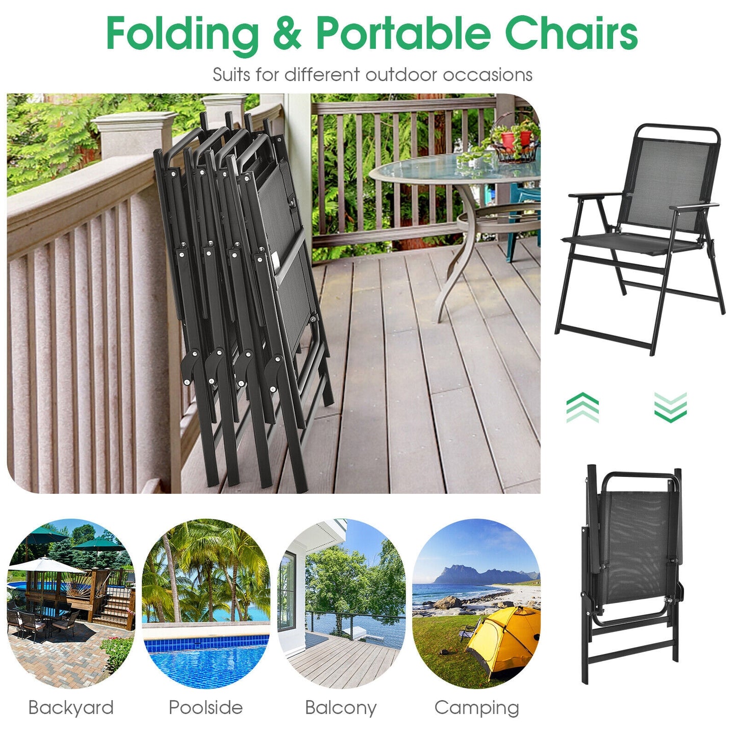 Set of 2/4/6 Outdoor Folding Chairs with Breathable Seat-Set of 6