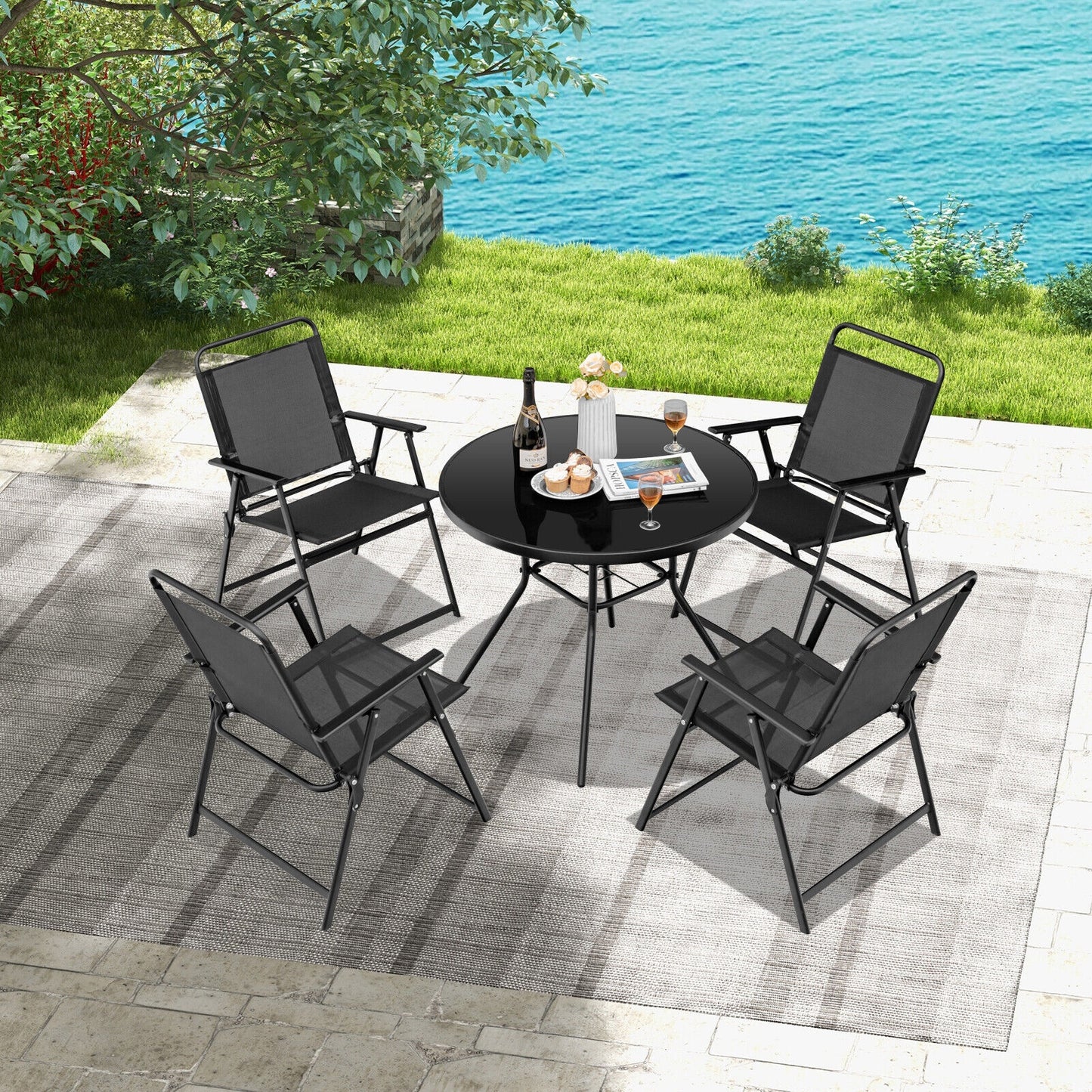 Set of 2/4/6 Outdoor Folding Chairs with Breathable Seat-Set of 6