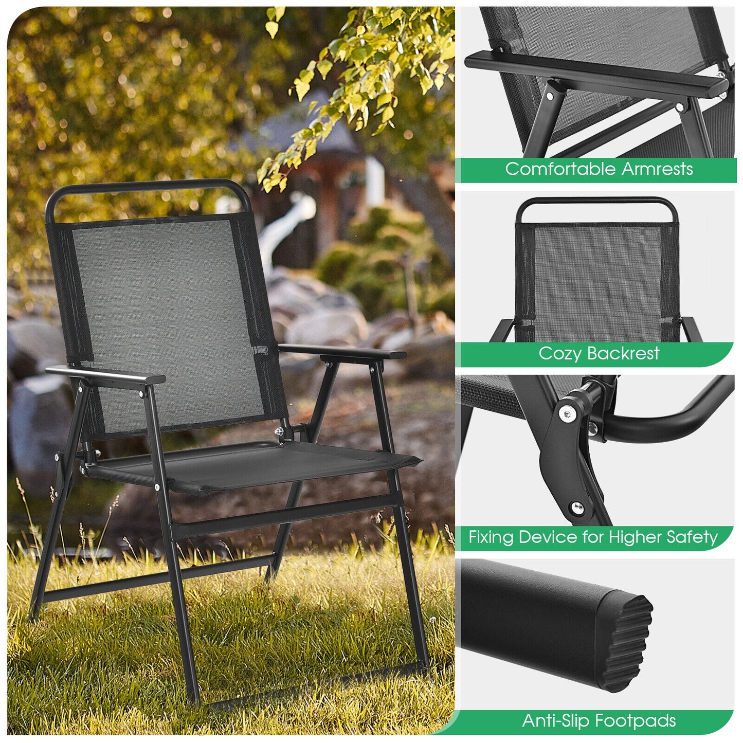 Set of 2/4/6 Outdoor Folding Chairs with Breathable Seat-Set of 6