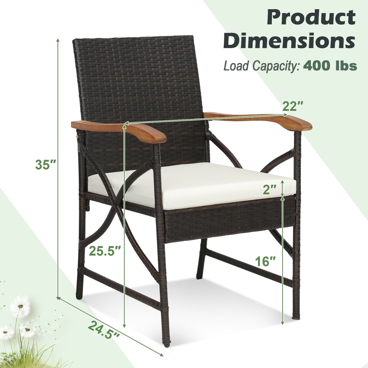 Set of 2/4 Patio Wicker Dining Chairs with Soft Zippered Cushion-Set of 2