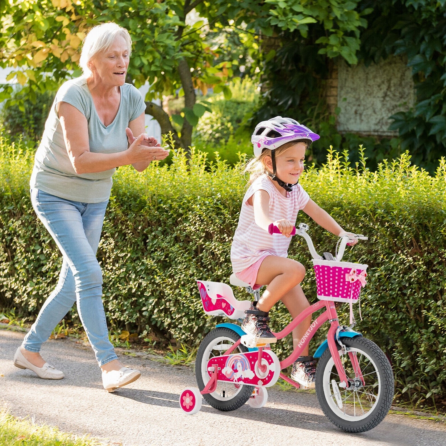 Kids Bicycle with Training Wheels and Basket for Boys and Girls Age 3-9 Years-14 inches