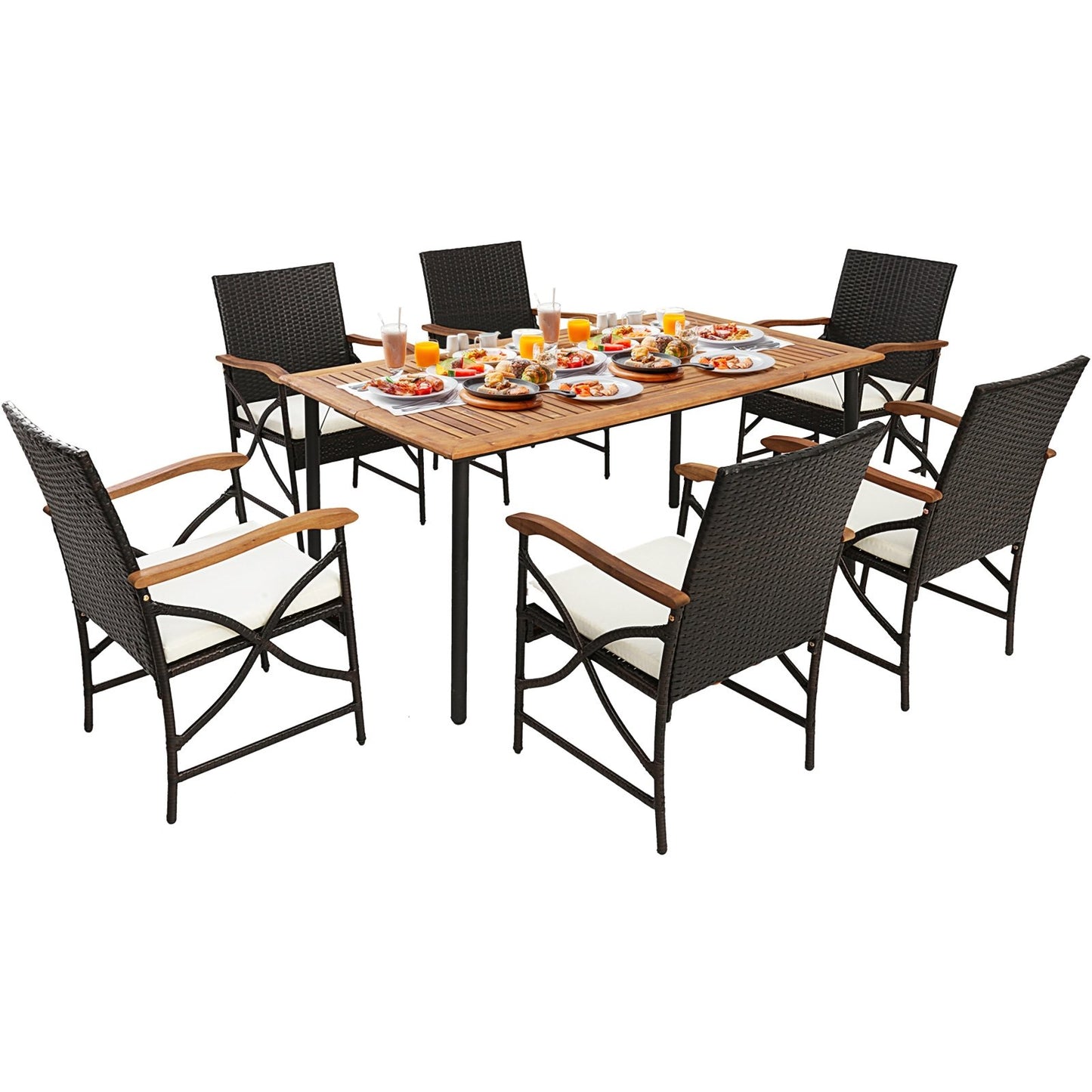 5/7-Piece Outdoor Dining Set with Acacia Wood Table-4-5 Pieces