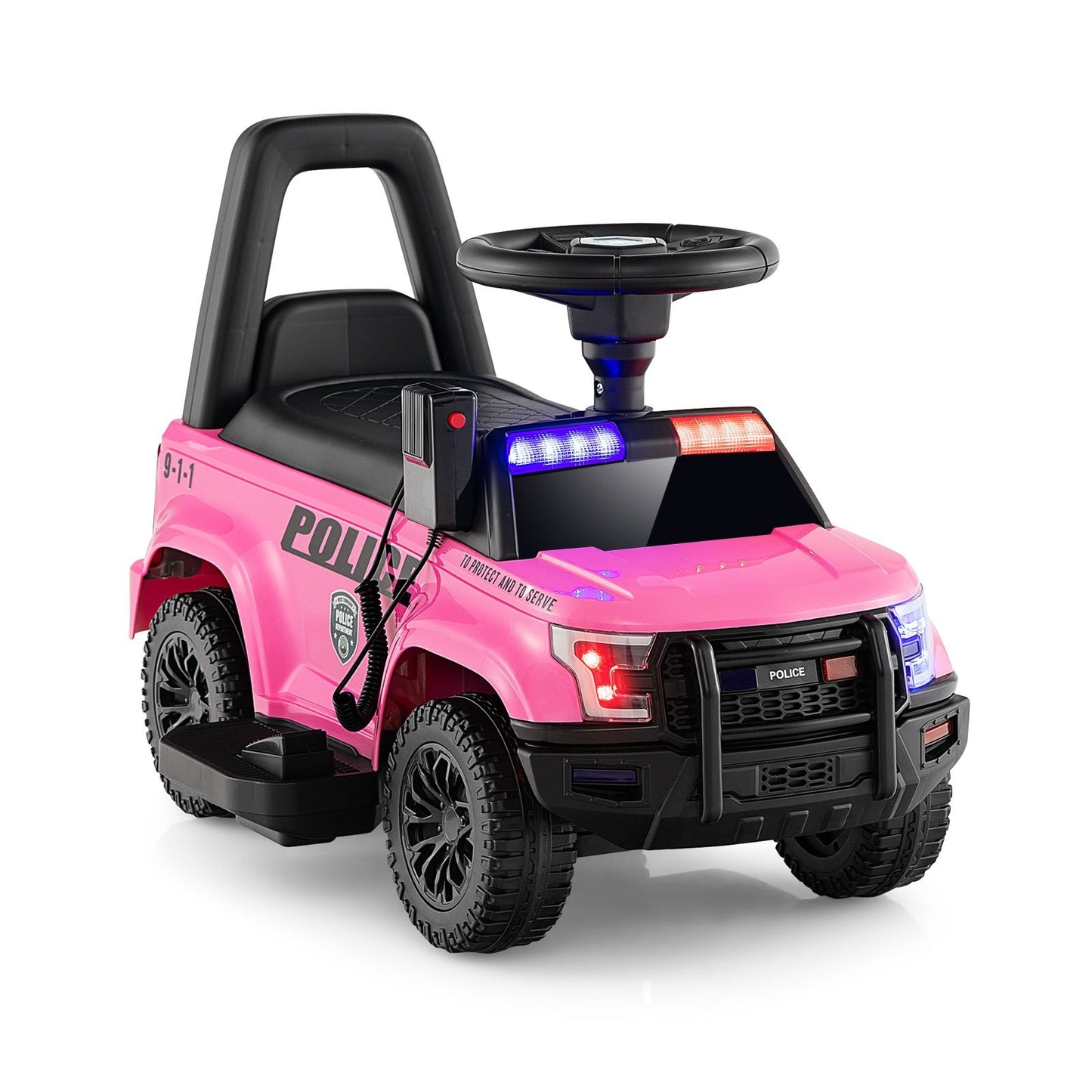 6V Kids Ride On Police Car with Real Megaphone and Siren Flashing Lights-Black