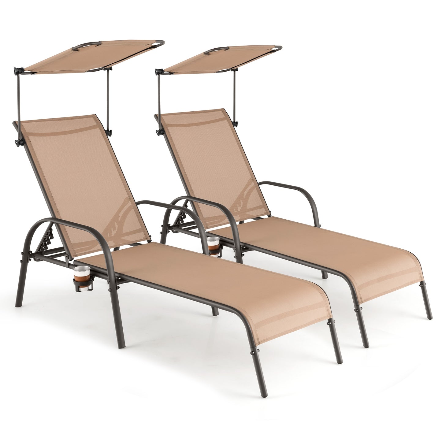 Patio Heavy-Duty 5-Level Adjustable Chaise Lounge Chair-Brown