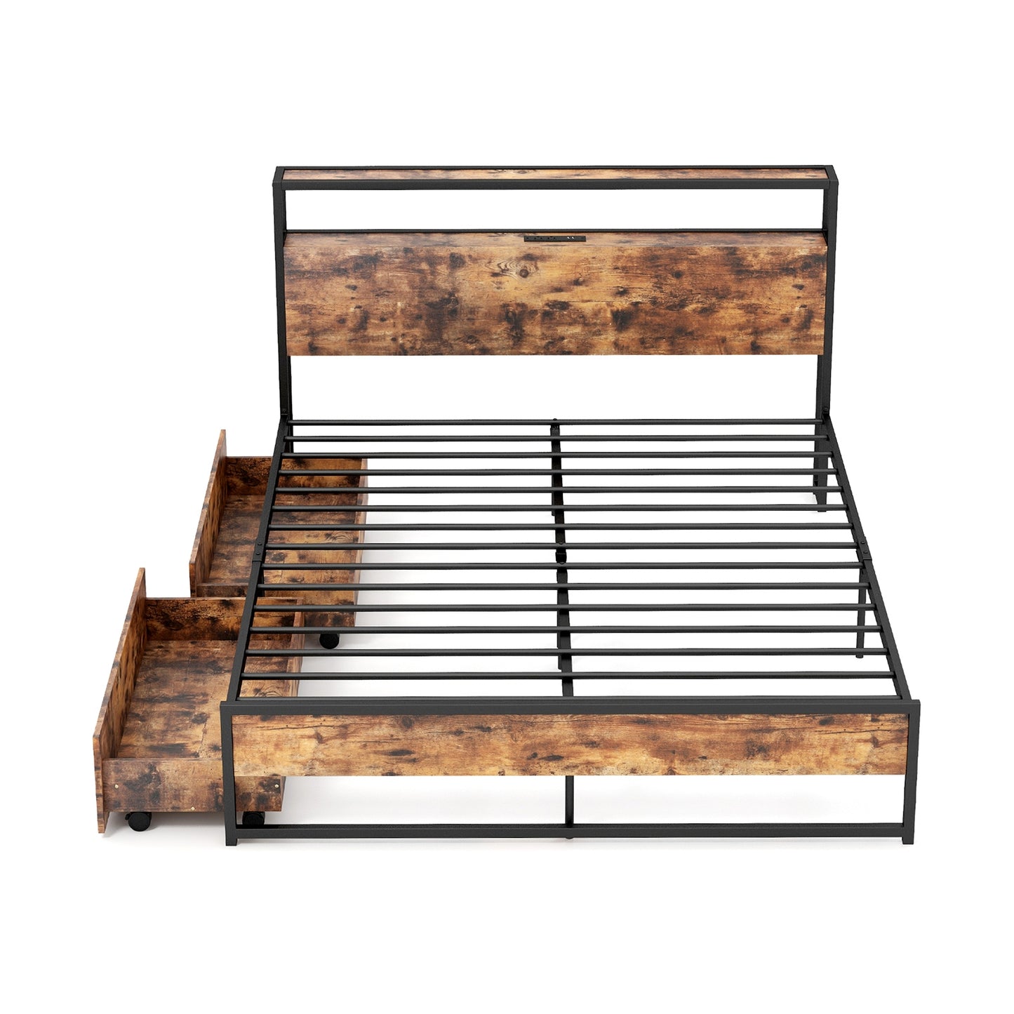 Full/Queen Bed Frame with 2-Tier Storage Headboard and Charging Station-Full Size