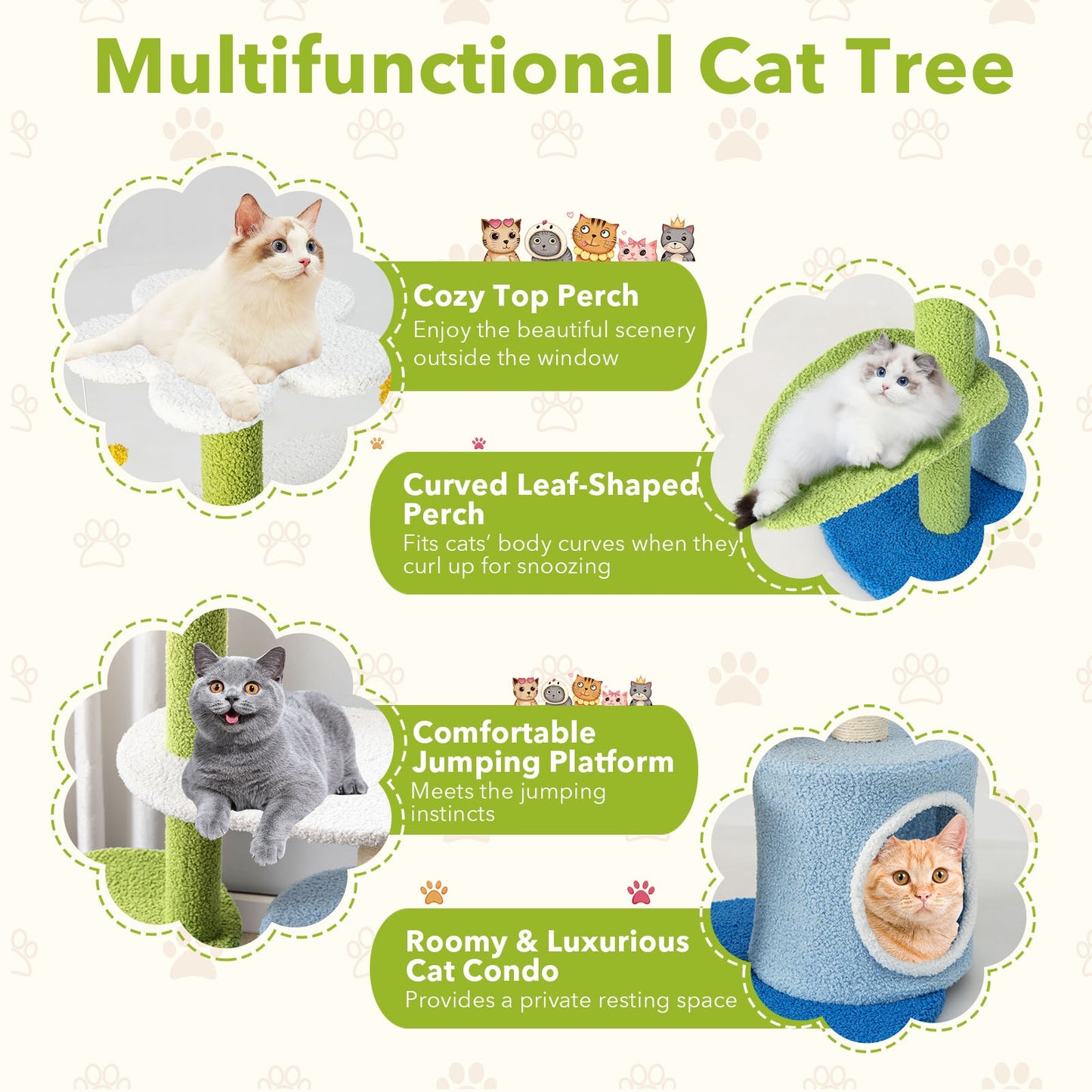 34.5 Inch 4-Tier Cute Cat Tree with Jingling Balls and Condo-Blue