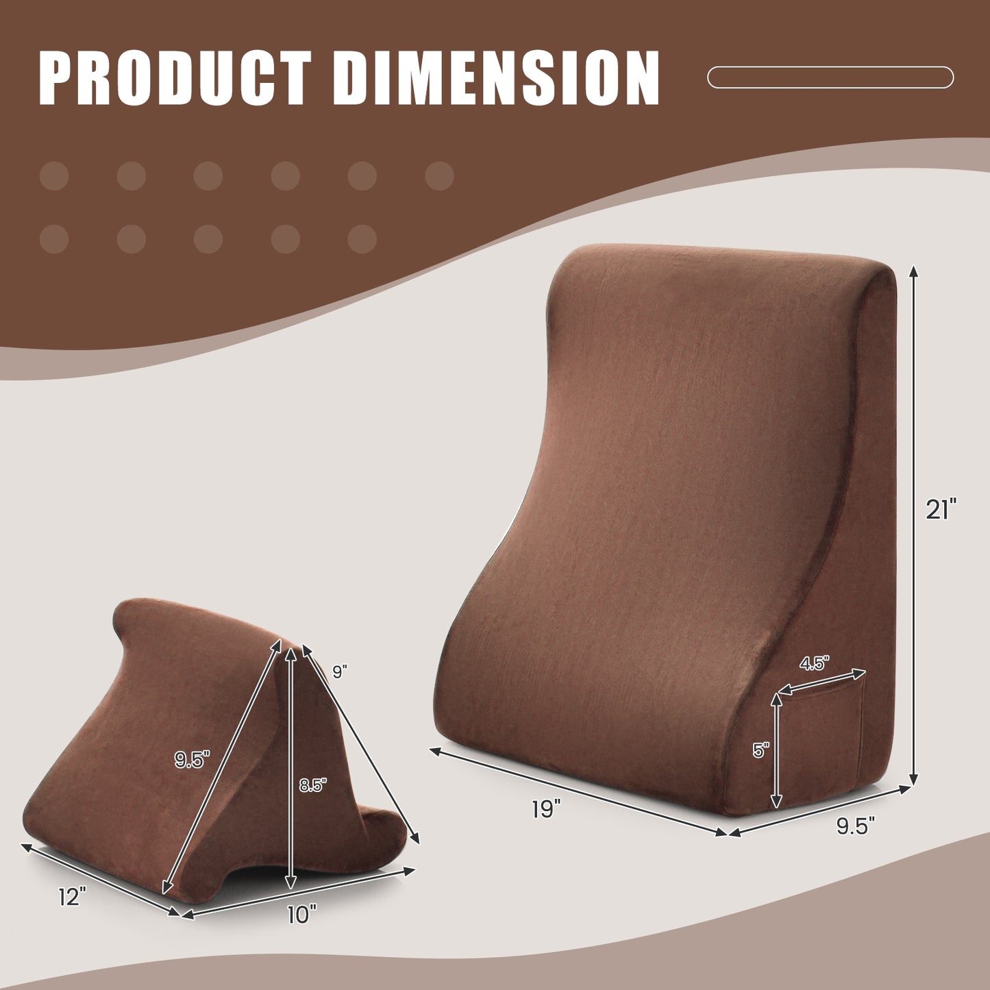 Bed Wedge Pillow with Tablet Pillow Stand and Side Pockets-Brown