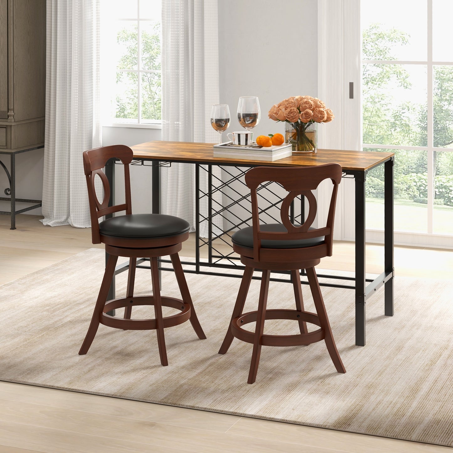 Set of 2 24/30 Inch Swivel Bar Stools with Footrest-24 inches